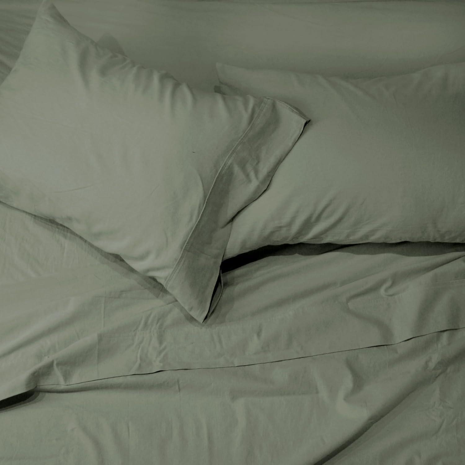 imageUS Polo Assn 100 Cotton 4PC Sheet Set  144 Thread Count Soft ampamp Breathable  Includes Flat Sheet Fitted Sheet 2 Pillowcases  King Desert SageDesert Sage