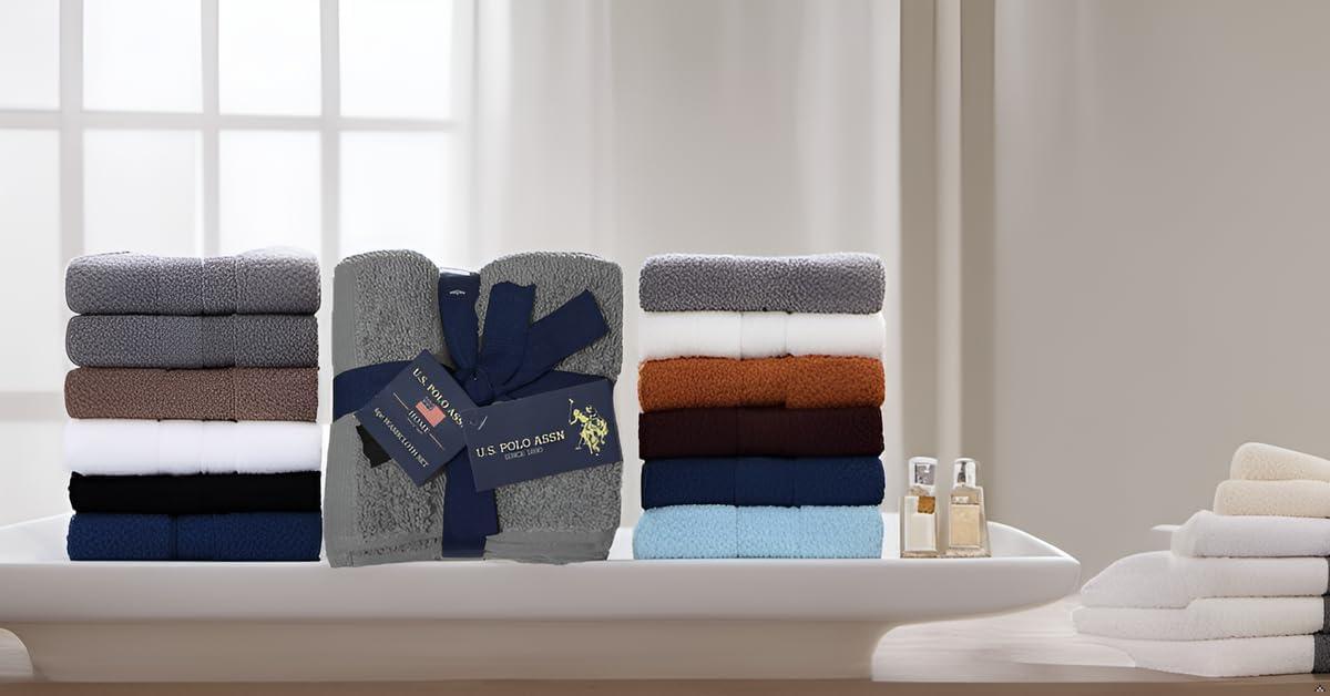 imageUS Polo Assn 6Pc Face Wash Cloth Set Soft 100 Cotton Towels 12x12 Shower Facial Cleaning Washcloths Dark GreyDark Grey