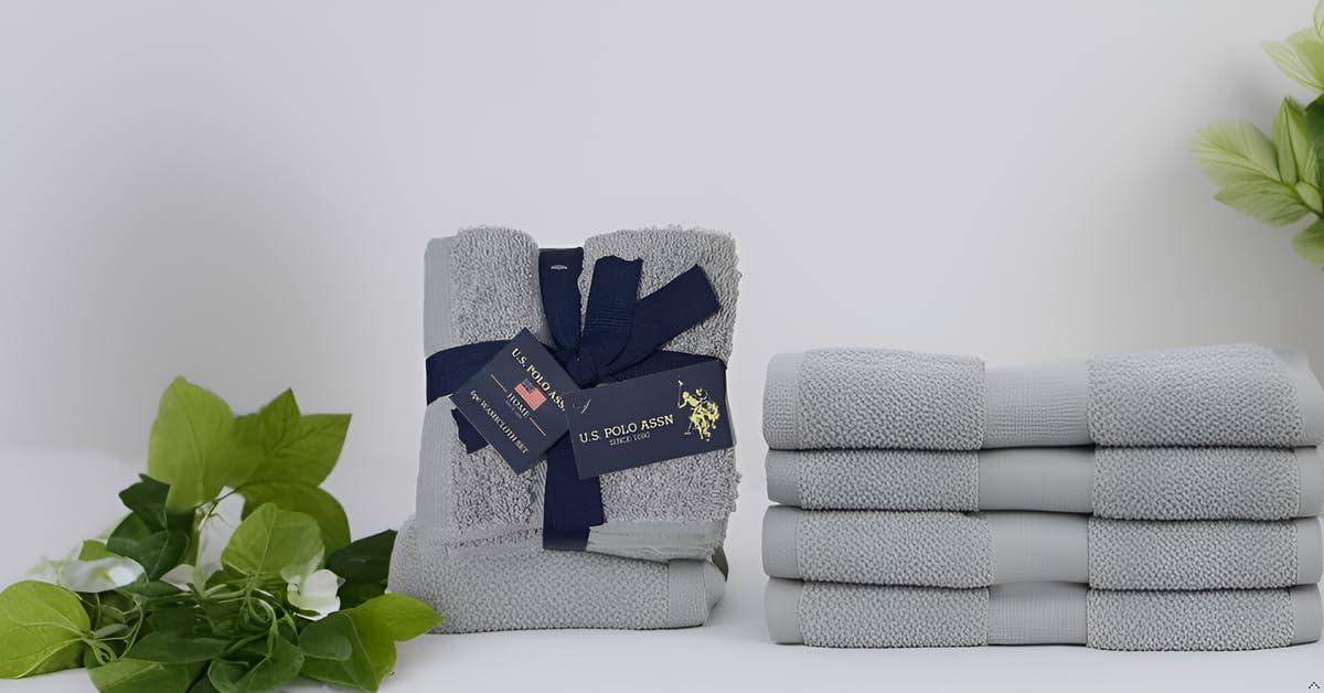 imageUS Polo Assn 6Pc Face Wash Cloth Set Soft 100 Cotton Towels 12x12 Shower Facial Cleaning Washcloths Dark GreyGrey