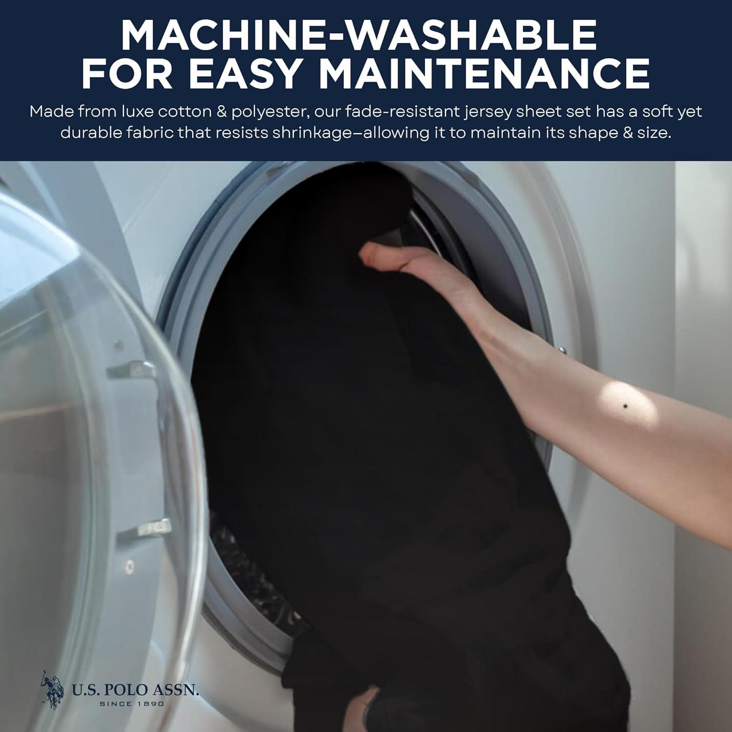 imageUS Polo Assn All Season Soft and Cozy TShirt Material 1800 Thread Count 4Piece Cotton Rich Jersey Sheet SetBlack