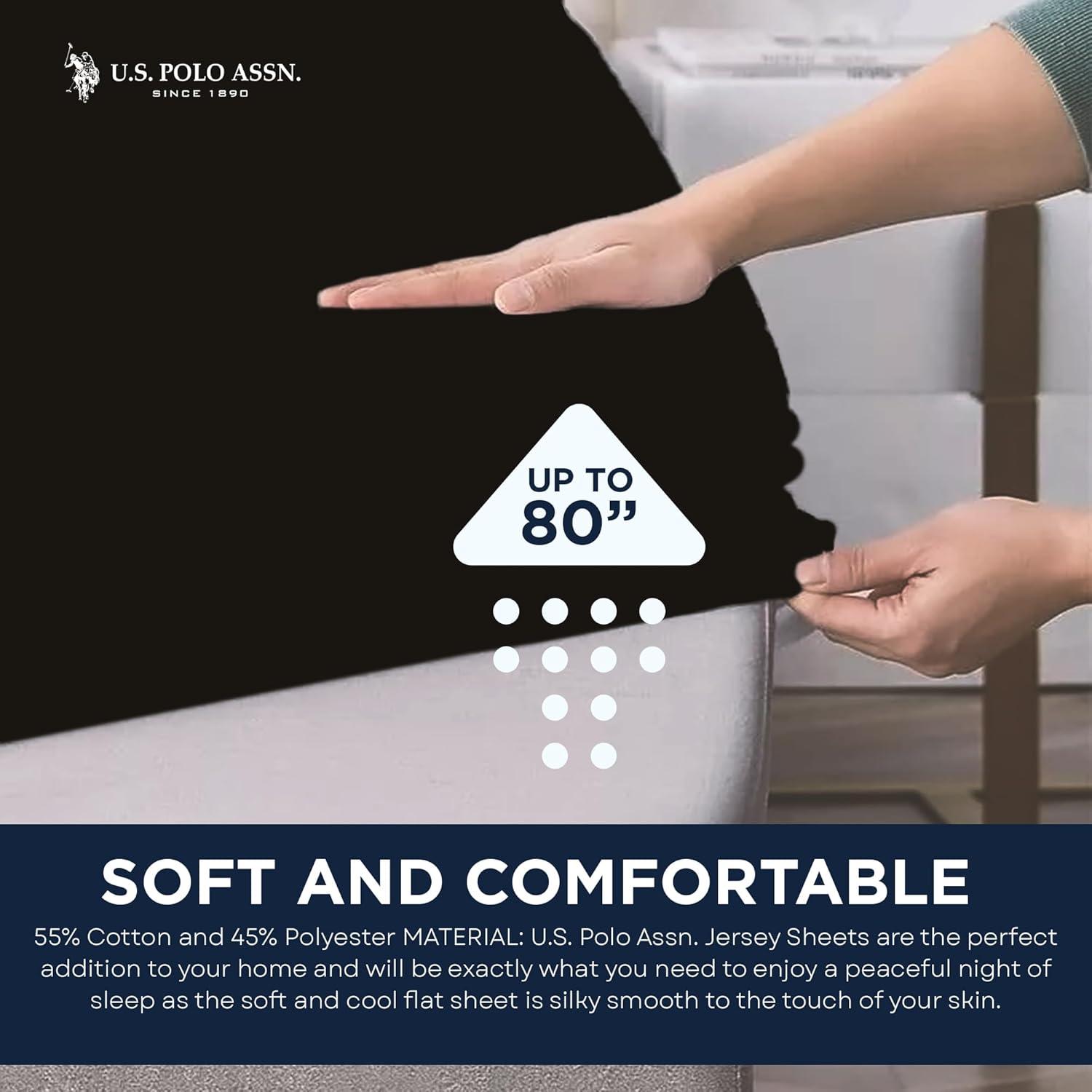 imageUS Polo Assn All Season Soft and Cozy TShirt Material 1800 Thread Count 4Piece Cotton Rich Jersey Sheet SetBlack