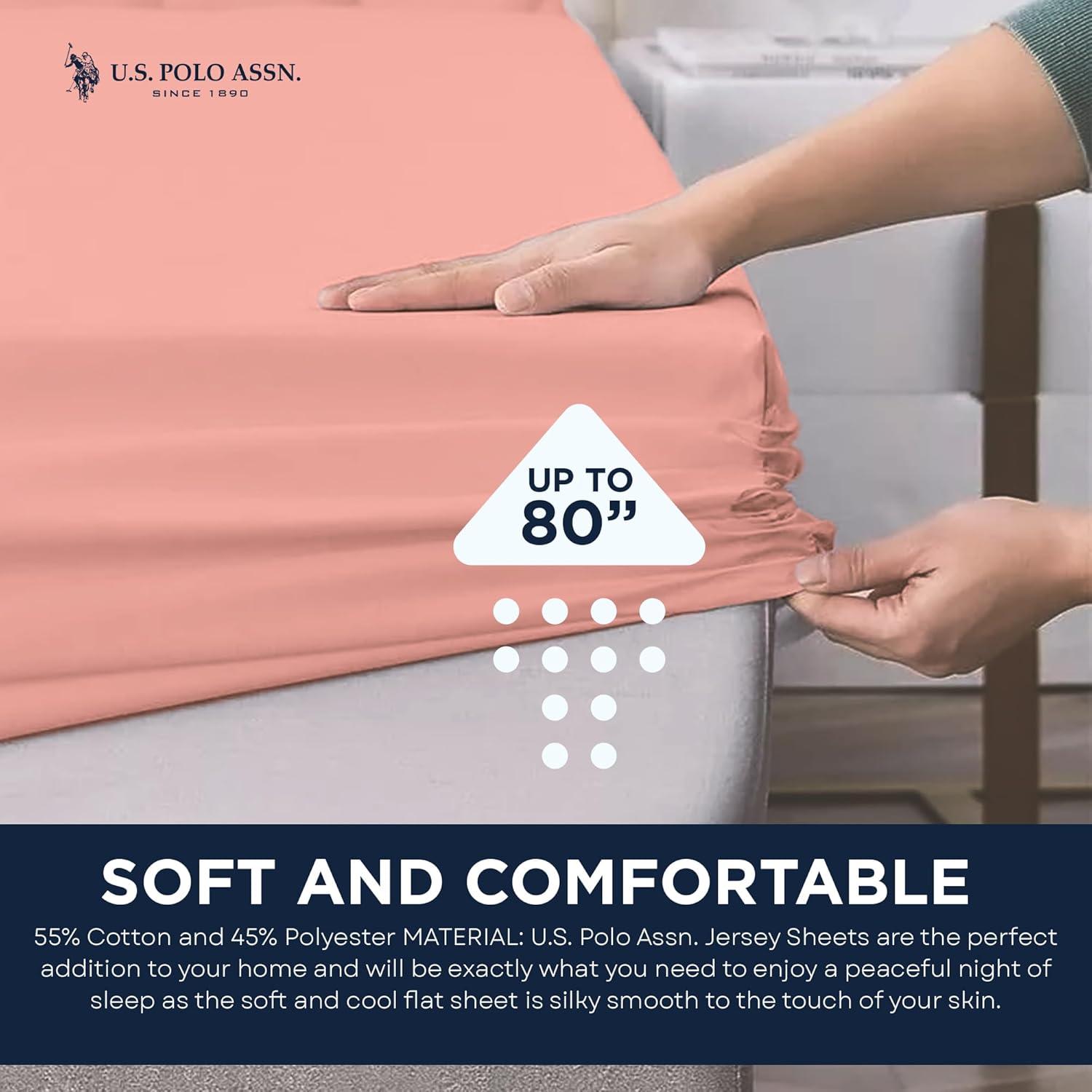 imageUS Polo Assn All Season Soft and Cozy TShirt Material 1800 Thread Count 4Piece Cotton Rich Jersey Sheet SetBlush