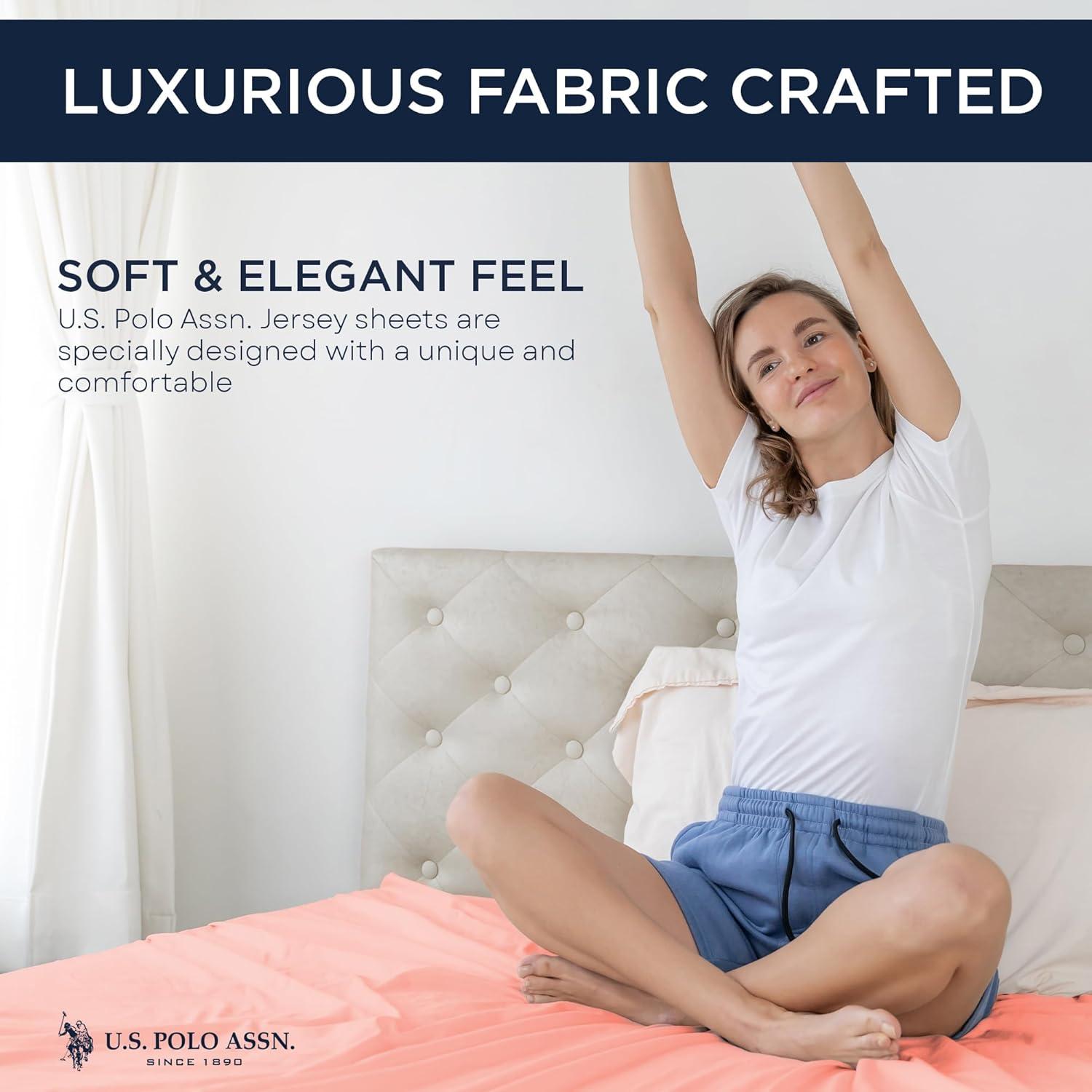 imageUS Polo Assn All Season Soft and Cozy TShirt Material 1800 Thread Count 4Piece Cotton Rich Jersey Sheet SetBlush