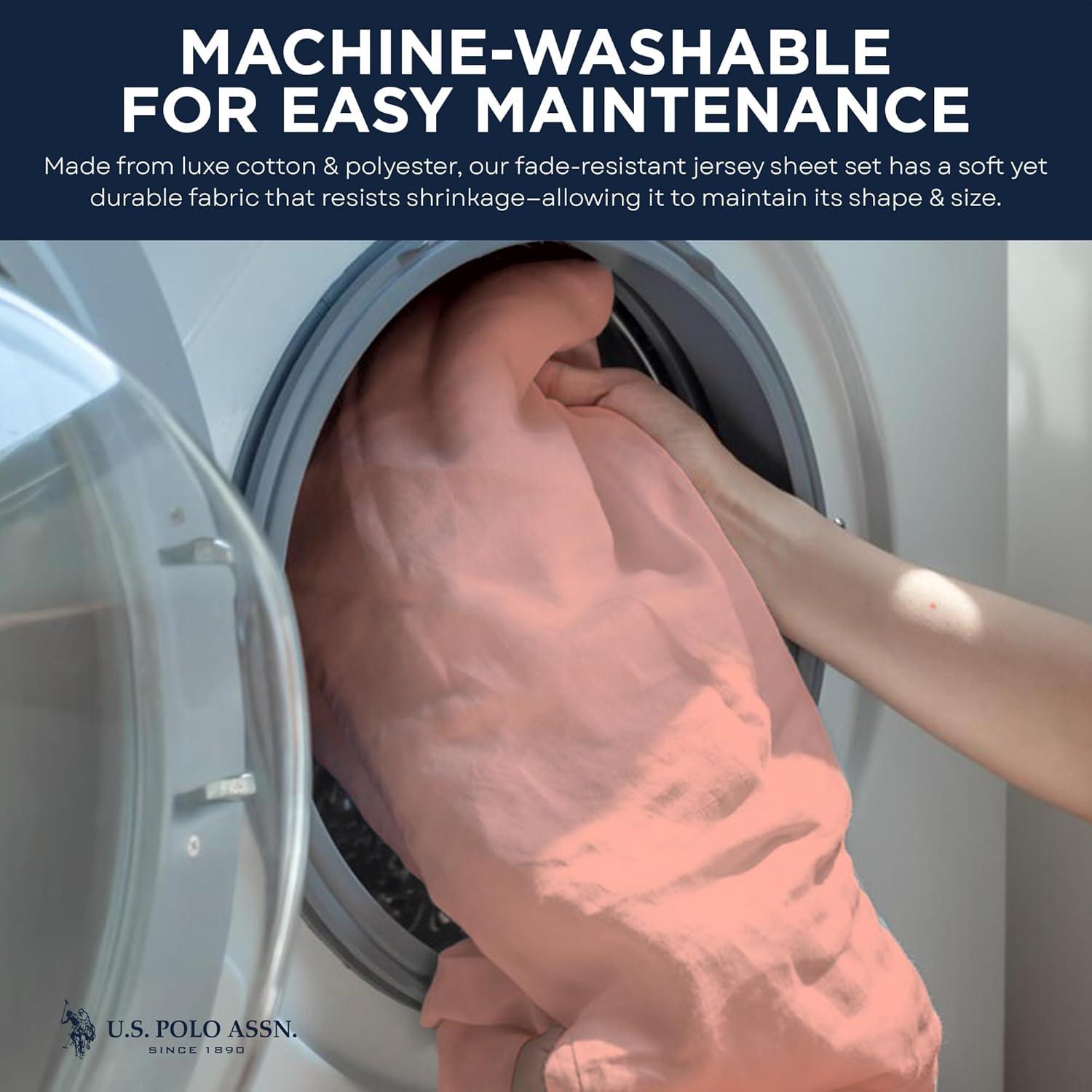 imageUS Polo Assn All Season Soft and Cozy TShirt Material 1800 Thread Count 4Piece Cotton Rich Jersey Sheet SetBlush