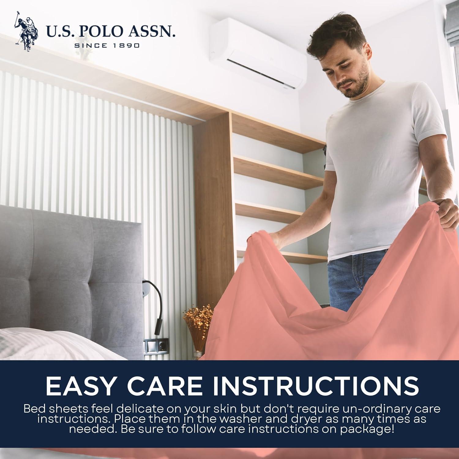 imageUS Polo Assn All Season Soft and Cozy TShirt Material 1800 Thread Count 4Piece Cotton Rich Jersey Sheet SetBlush