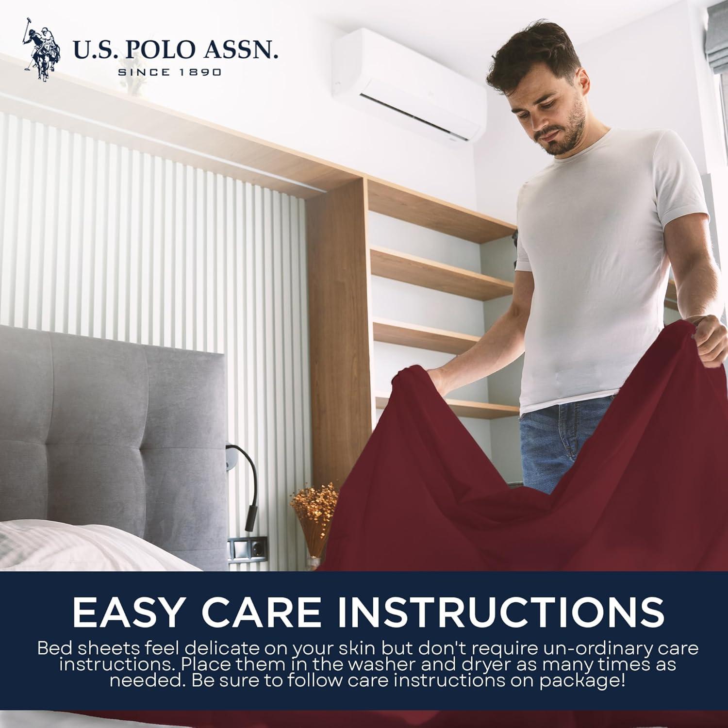 imageUS Polo Assn All Season Soft and Cozy TShirt Material 1800 Thread Count 4Piece Cotton Rich Jersey Sheet SetBurgundy