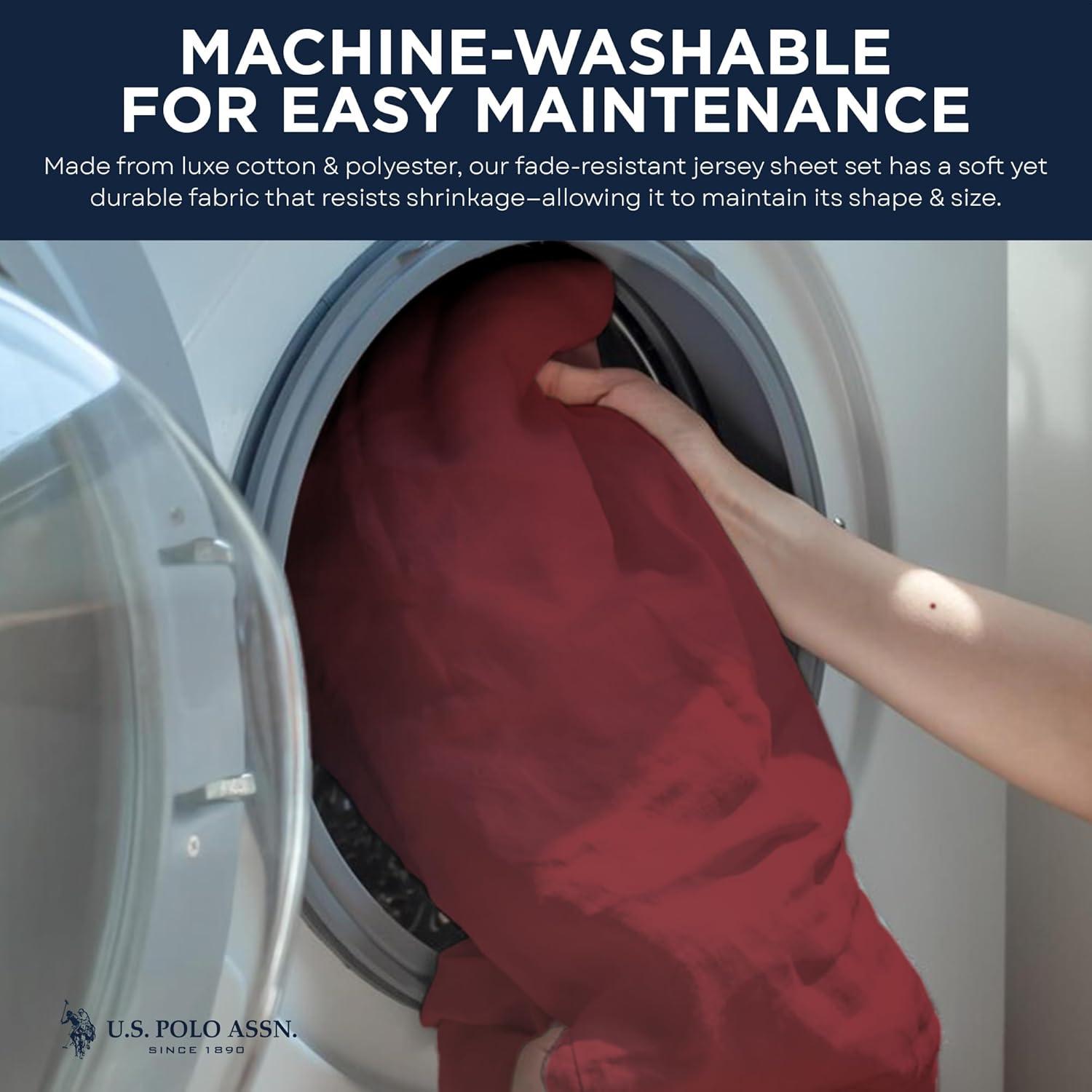 imageUS Polo Assn All Season Soft and Cozy TShirt Material 1800 Thread Count 4Piece Cotton Rich Jersey Sheet SetBurgundy