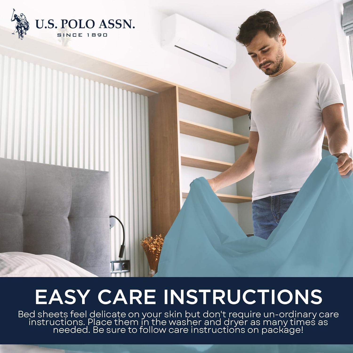 imageUS Polo Assn All Season Soft and Cozy TShirt Material 1800 Thread Count 4Piece Cotton Rich Jersey Sheet SetCameo Blue