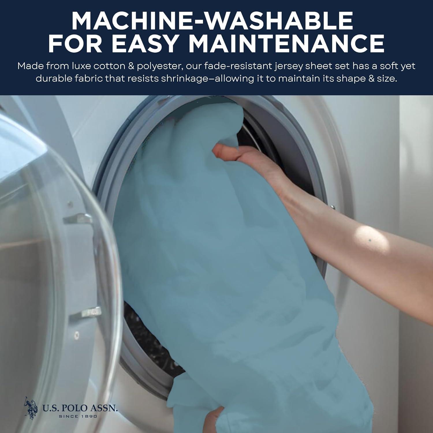 imageUS Polo Assn All Season Soft and Cozy TShirt Material 1800 Thread Count 4Piece Cotton Rich Jersey Sheet SetCameo Blue