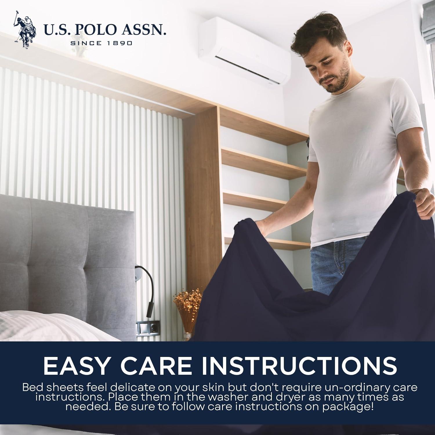 imageUS Polo Assn All Season Soft and Cozy TShirt Material 1800 Thread Count 4Piece Cotton Rich Jersey Sheet SetDenim