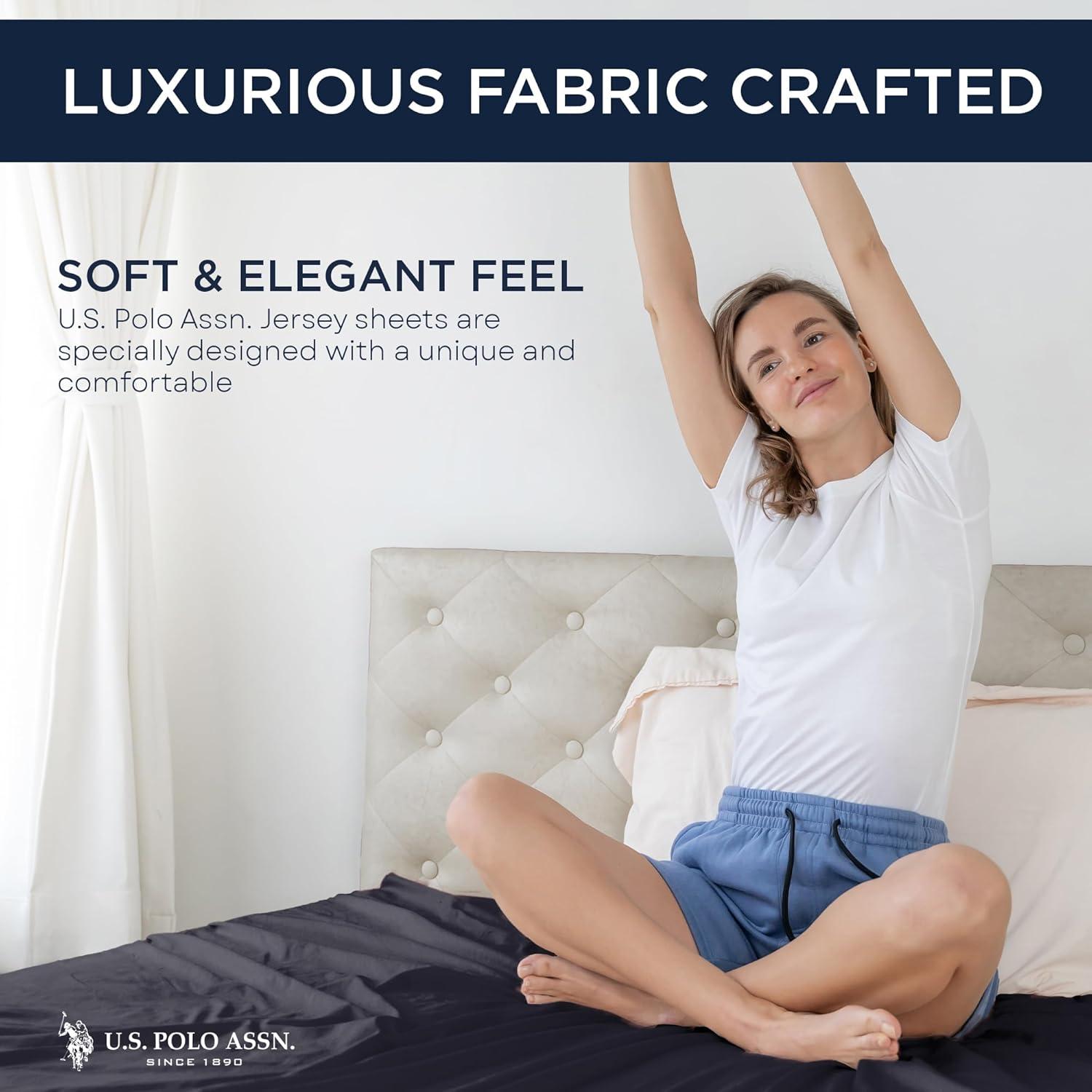 imageUS Polo Assn All Season Soft and Cozy TShirt Material 1800 Thread Count 4Piece Cotton Rich Jersey Sheet SetDenim