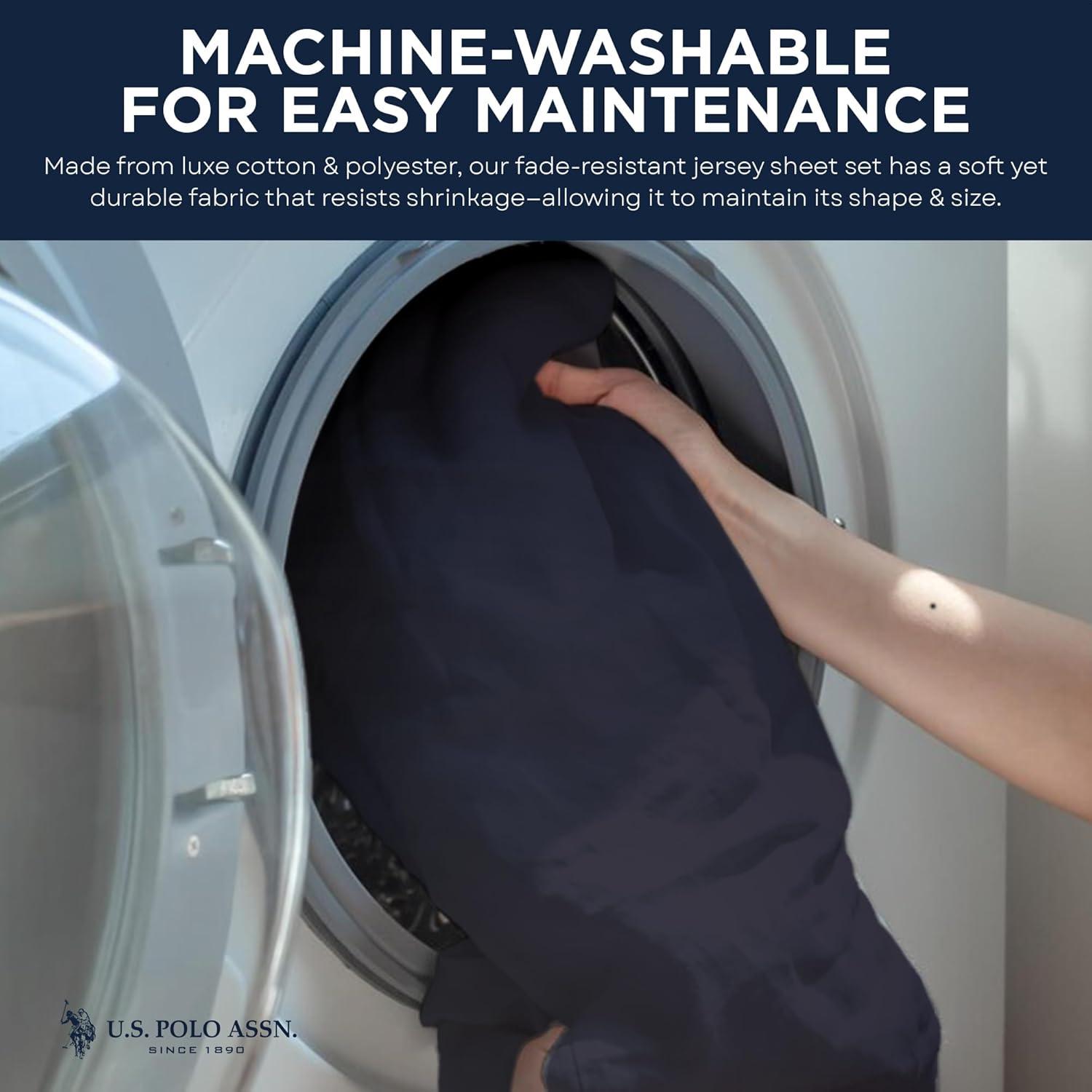 imageUS Polo Assn All Season Soft and Cozy TShirt Material 1800 Thread Count 4Piece Cotton Rich Jersey Sheet SetDenim