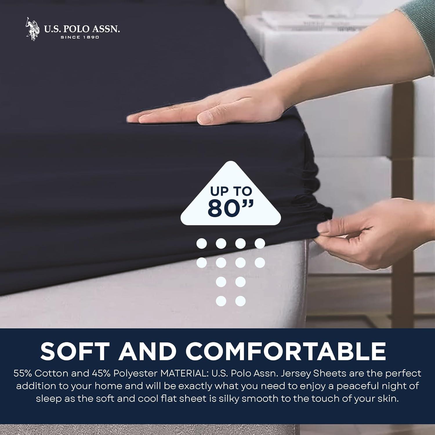 imageUS Polo Assn All Season Soft and Cozy TShirt Material 1800 Thread Count 4Piece Cotton Rich Jersey Sheet SetDenim