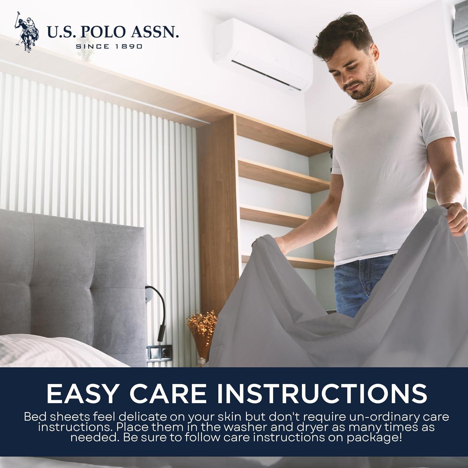 imageUS Polo Assn All Season Soft and Cozy TShirt Material 1800 Thread Count 4Piece Cotton Rich Jersey Sheet SetGrey Flannel