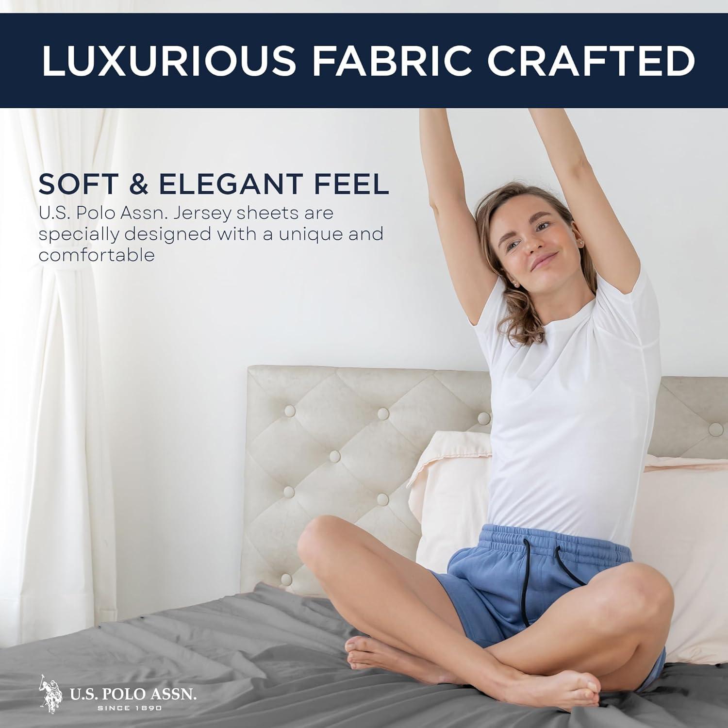 imageUS Polo Assn All Season Soft and Cozy TShirt Material 1800 Thread Count 4Piece Cotton Rich Jersey Sheet SetHeather Grey