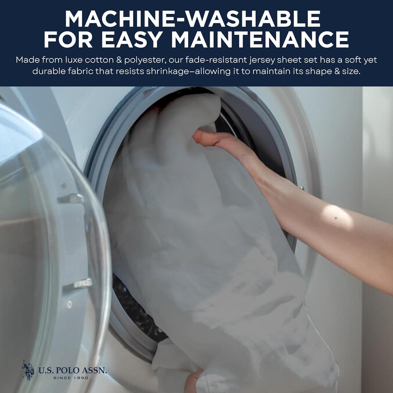 imageUS Polo Assn All Season Soft and Cozy TShirt Material 1800 Thread Count 4Piece Cotton Rich Jersey Sheet SetHeather Grey