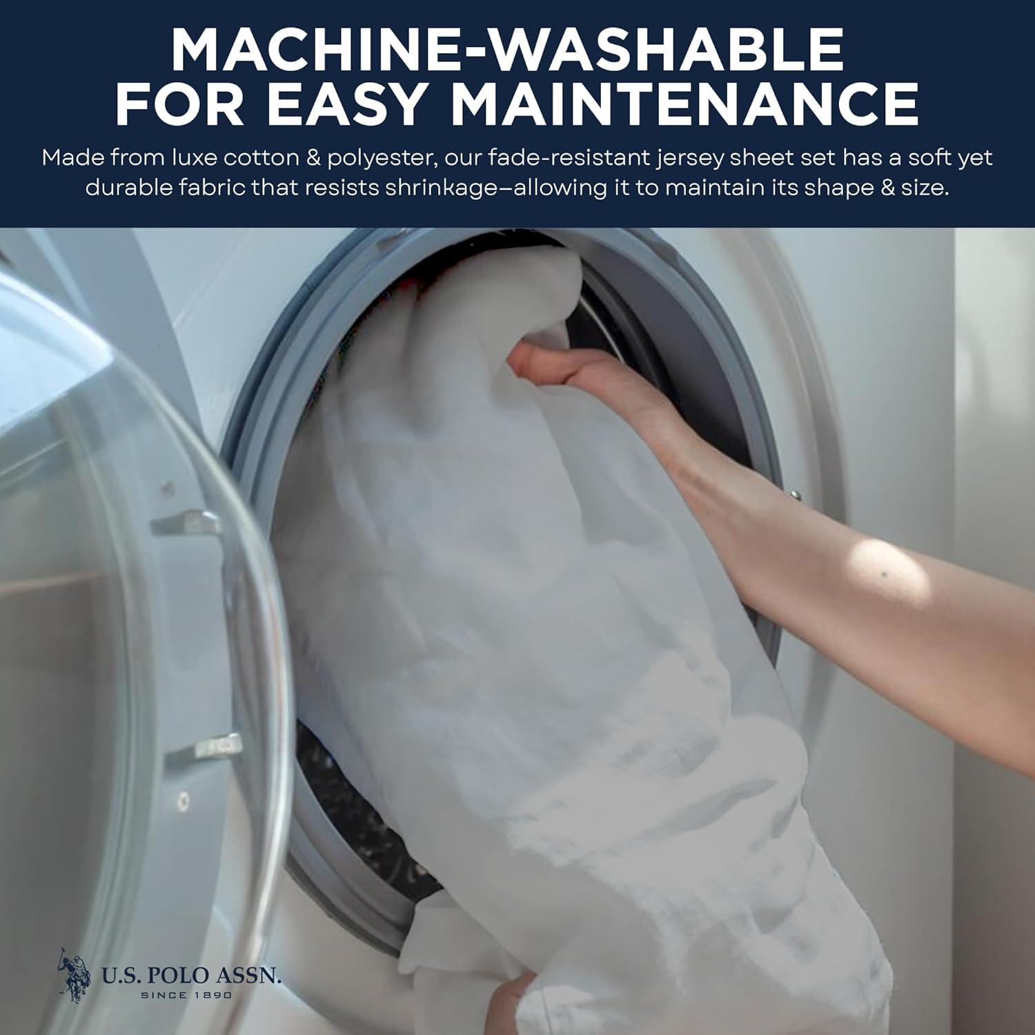 imageUS Polo Assn All Season Soft and Cozy TShirt Material 1800 Thread Count 4Piece Cotton Rich Jersey Sheet SetHeather Lt Grey