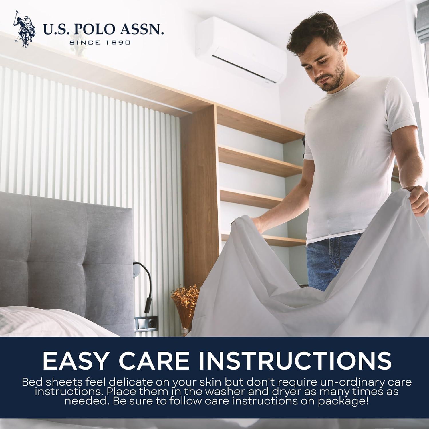 imageUS Polo Assn All Season Soft and Cozy TShirt Material 1800 Thread Count 4Piece Cotton Rich Jersey Sheet SetHeather Lt Grey