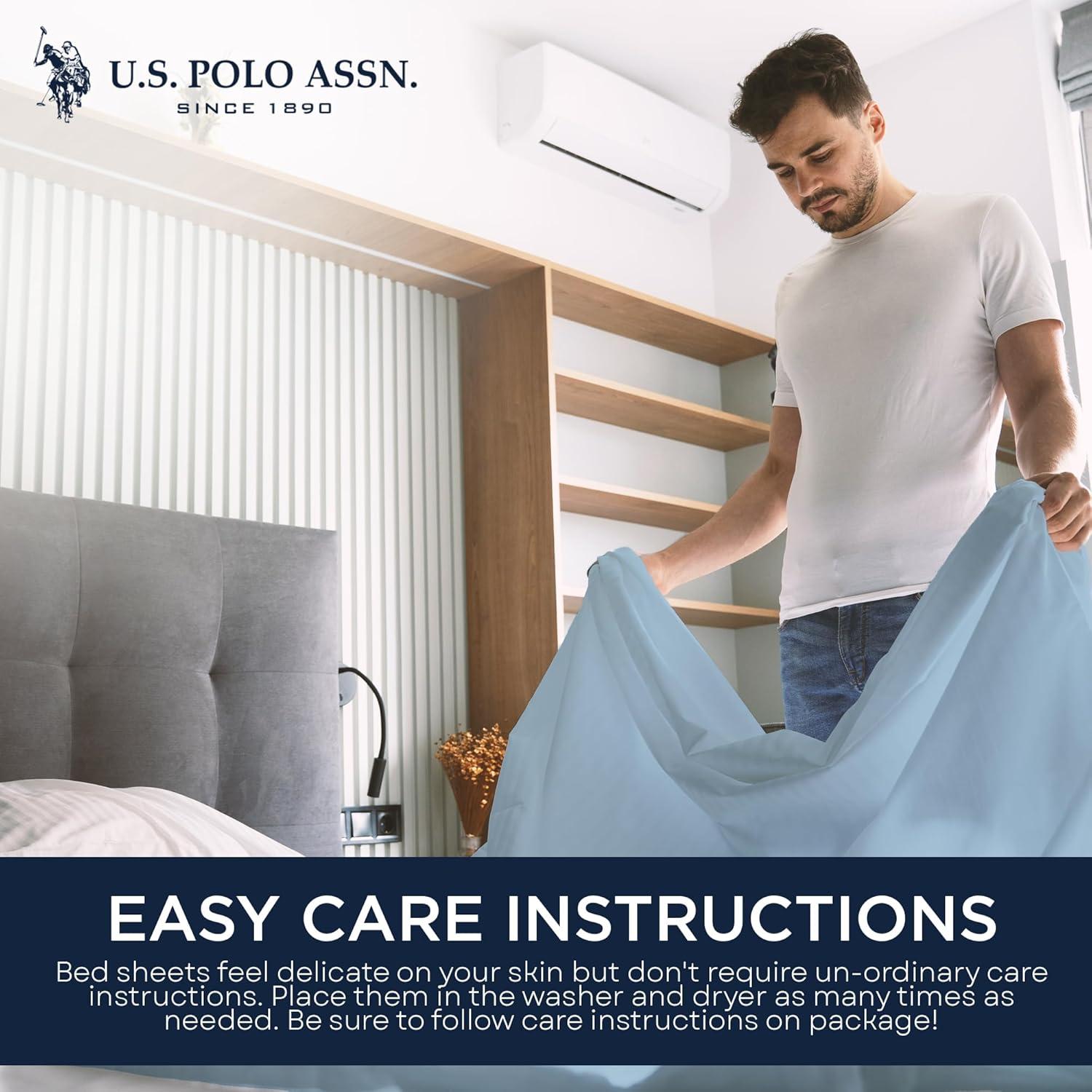 imageUS Polo Assn All Season Soft and Cozy TShirt Material 1800 Thread Count 4Piece Cotton Rich Jersey Sheet SetHeather Ltblue