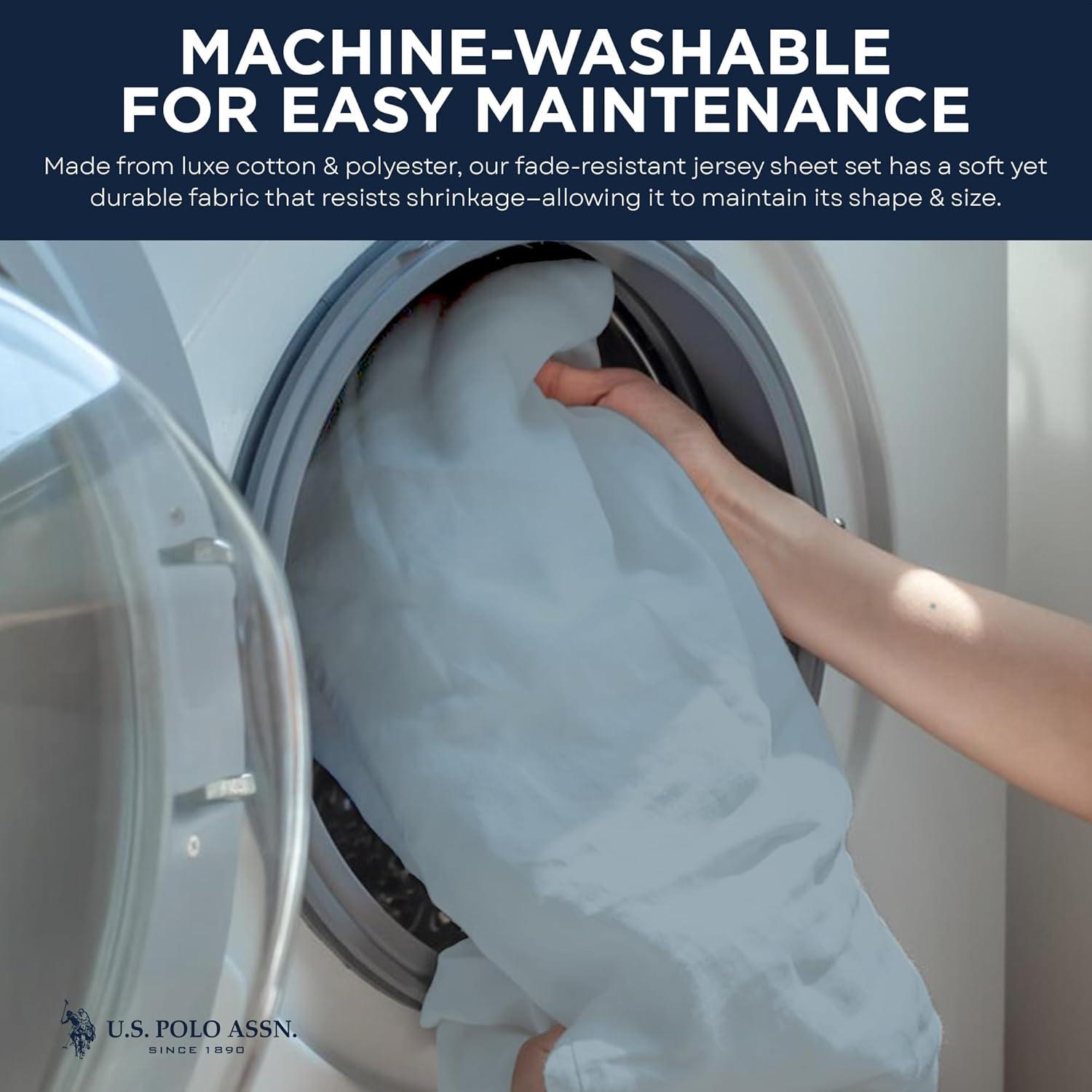 imageUS Polo Assn All Season Soft and Cozy TShirt Material 1800 Thread Count 4Piece Cotton Rich Jersey Sheet SetHeather Ltblue