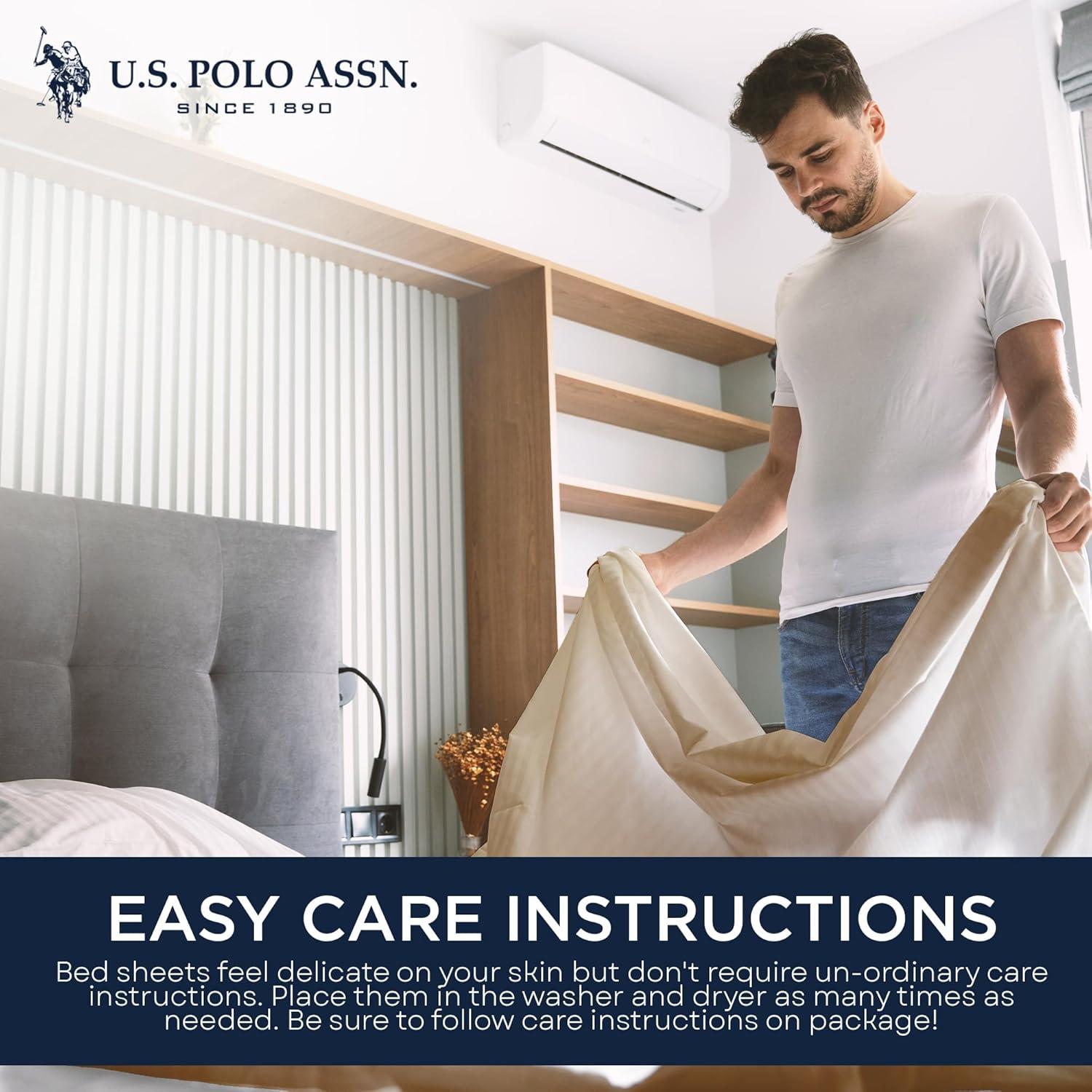 imageUS Polo Assn All Season Soft and Cozy TShirt Material 1800 Thread Count 4Piece Cotton Rich Jersey Sheet SetHeather Oatmeal