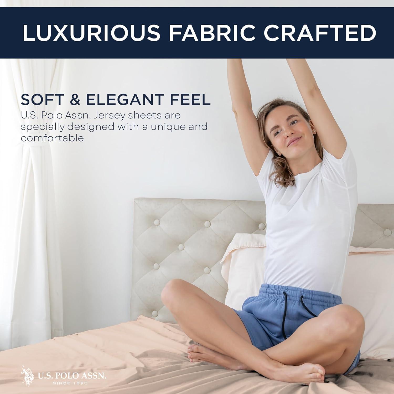 imageUS Polo Assn All Season Soft and Cozy TShirt Material 1800 Thread Count 4Piece Cotton Rich Jersey Sheet SetHeather Tan