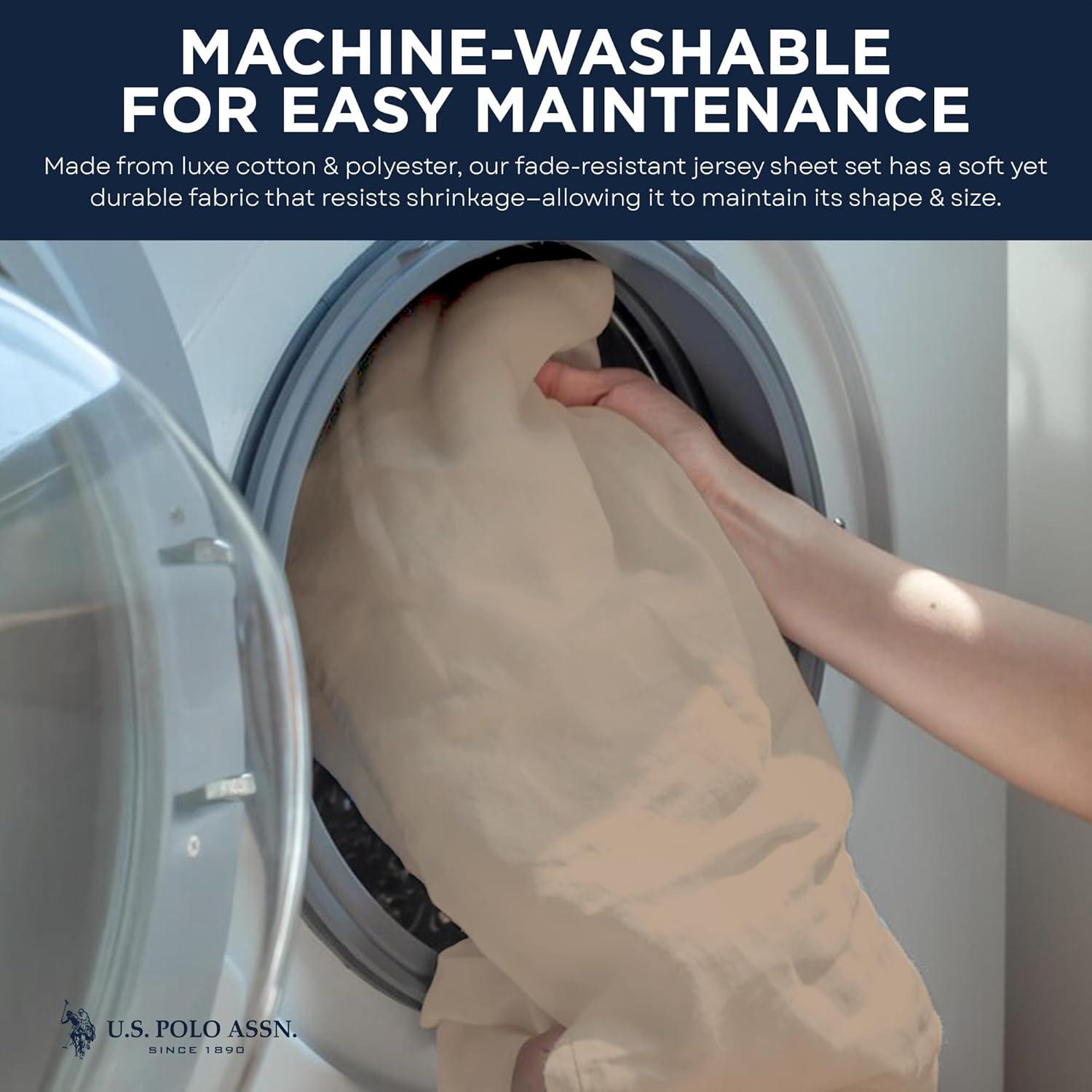 imageUS Polo Assn All Season Soft and Cozy TShirt Material 1800 Thread Count 4Piece Cotton Rich Jersey Sheet SetHeather Tan