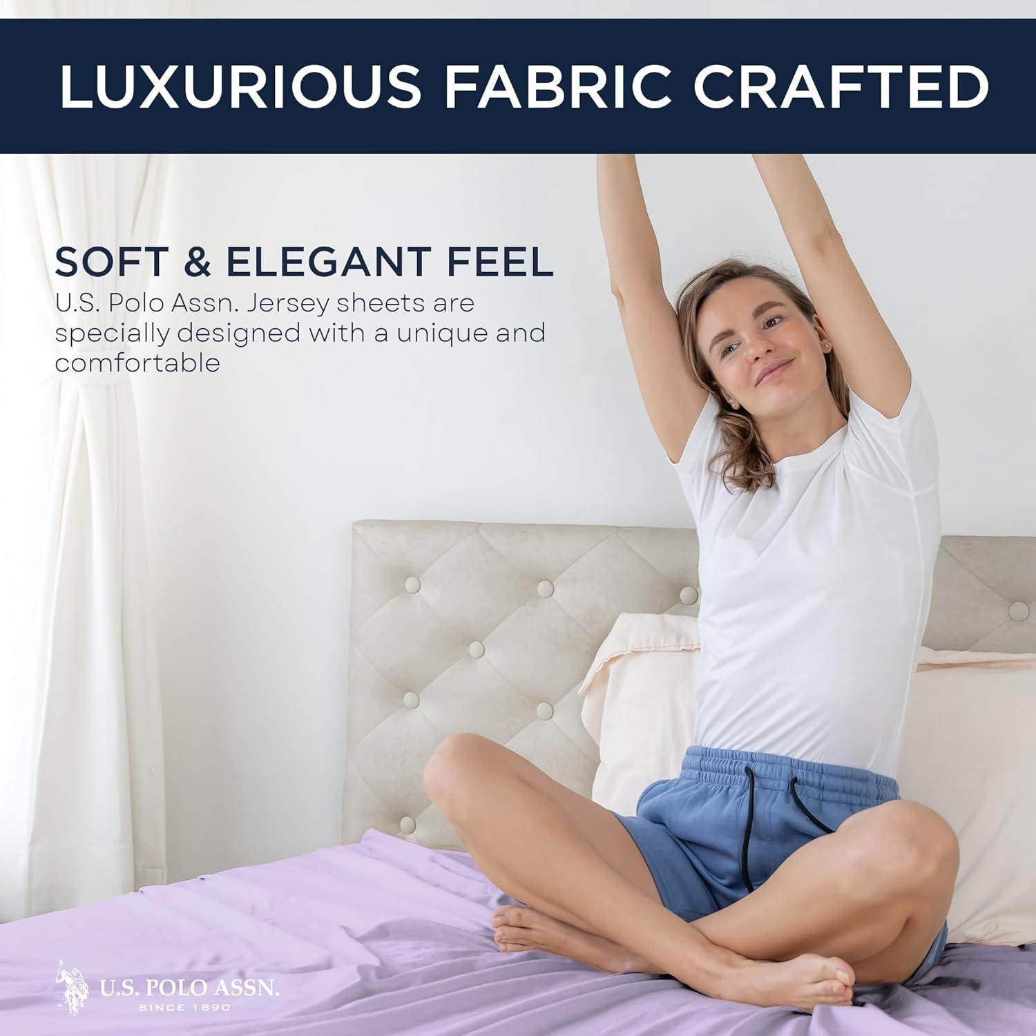 imageUS Polo Assn All Season Soft and Cozy TShirt Material 1800 Thread Count 4Piece Cotton Rich Jersey Sheet SetLavender