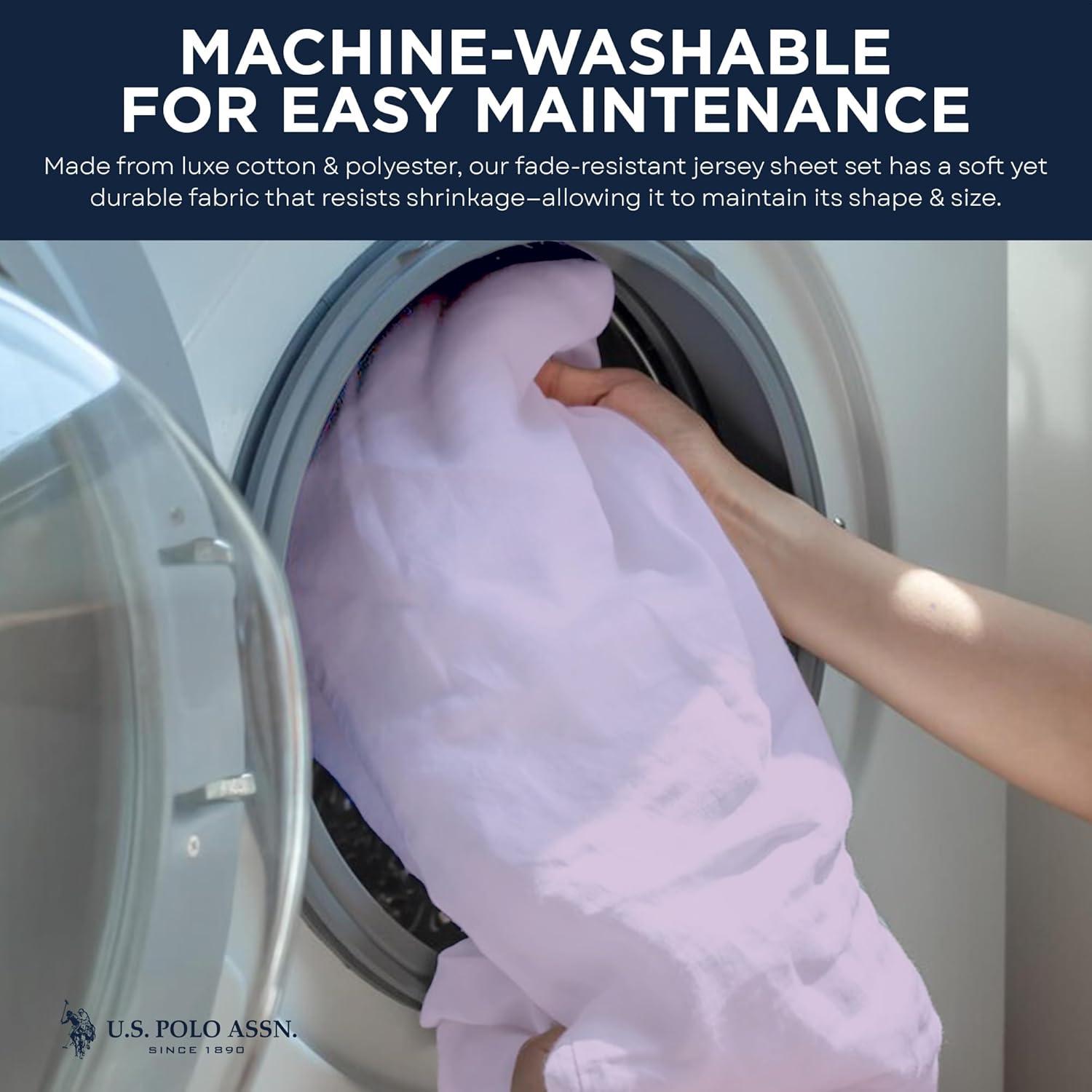 imageUS Polo Assn All Season Soft and Cozy TShirt Material 1800 Thread Count 4Piece Cotton Rich Jersey Sheet SetLavender