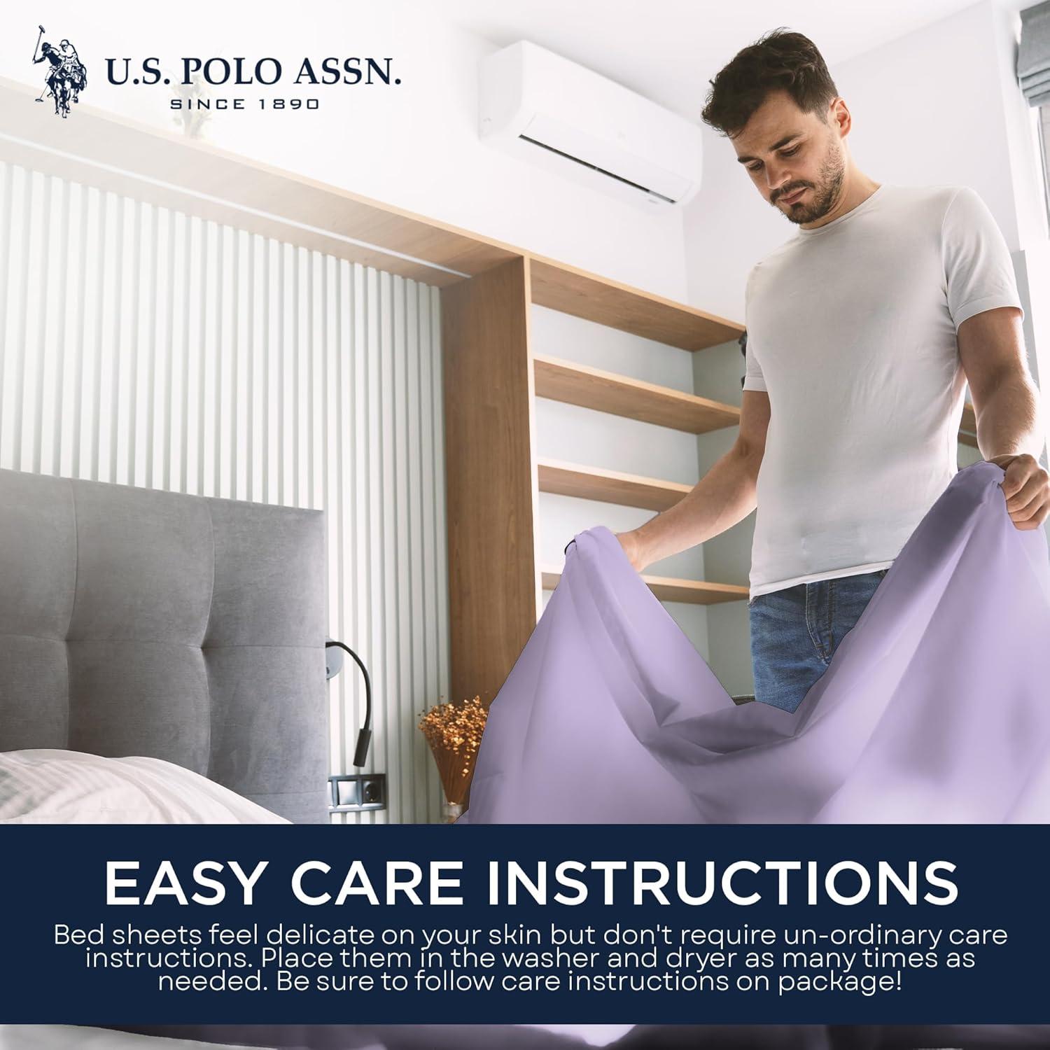 imageUS Polo Assn All Season Soft and Cozy TShirt Material 1800 Thread Count 4Piece Cotton Rich Jersey Sheet SetLavender