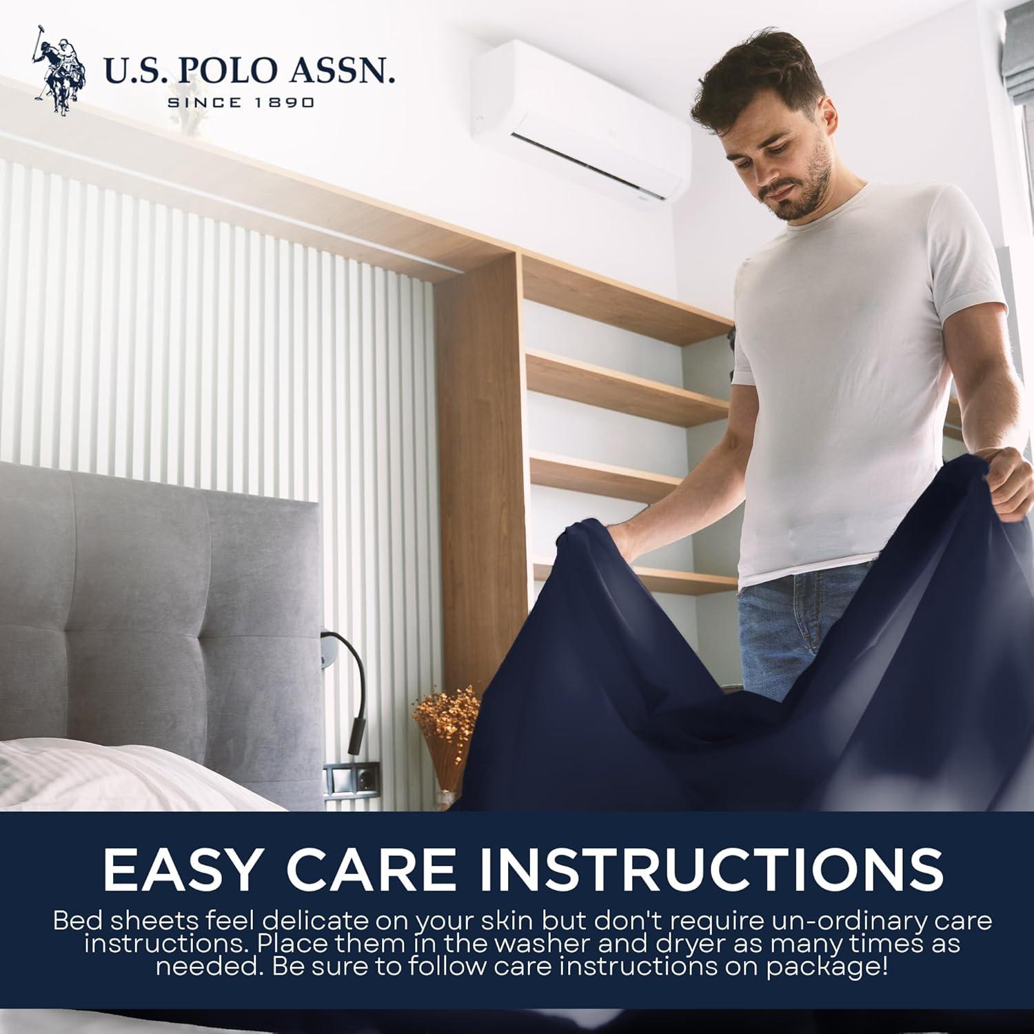 imageUS Polo Assn All Season Soft and Cozy TShirt Material 1800 Thread Count 4Piece Cotton Rich Jersey Sheet SetNavy