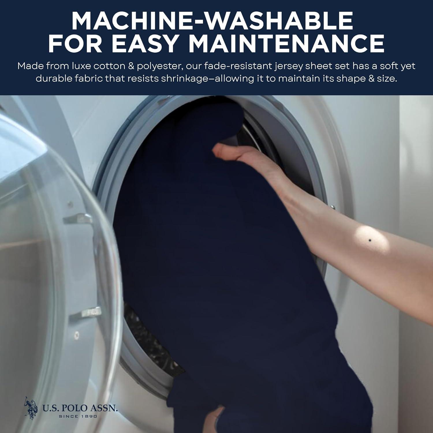 imageUS Polo Assn All Season Soft and Cozy TShirt Material 1800 Thread Count 4Piece Cotton Rich Jersey Sheet SetNavy