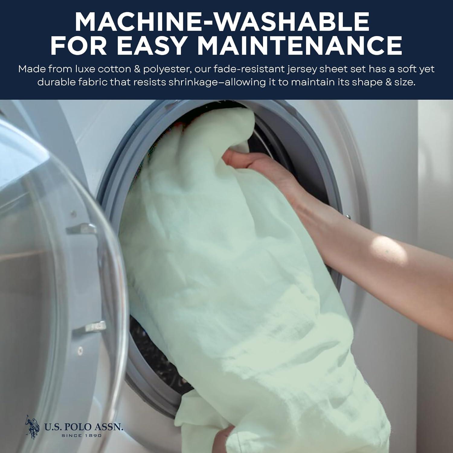 imageUS Polo Assn All Season Soft and Cozy TShirt Material 1800 Thread Count 4Piece Cotton Rich Jersey Sheet SetSage