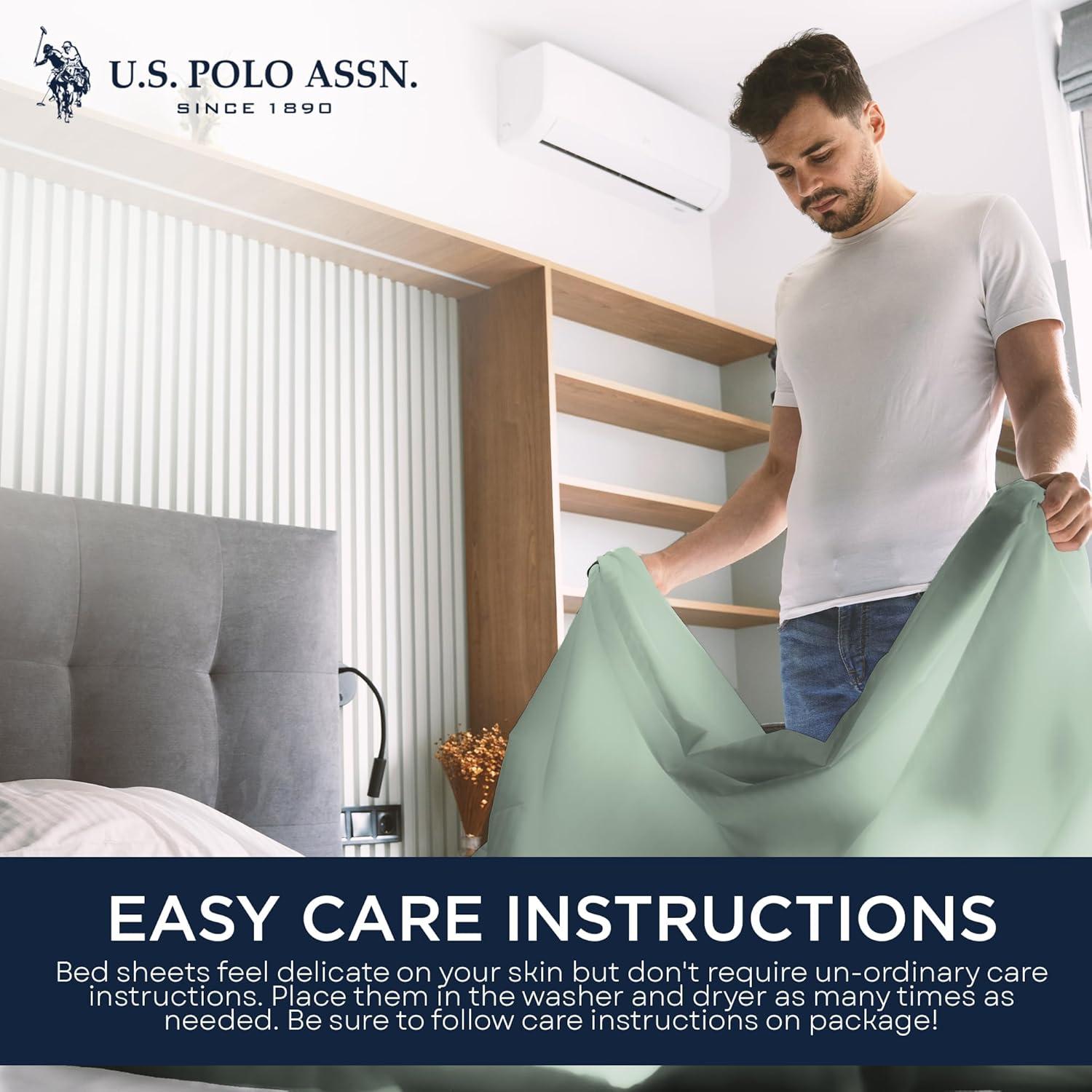 imageUS Polo Assn All Season Soft and Cozy TShirt Material 1800 Thread Count 4Piece Cotton Rich Jersey Sheet SetSage