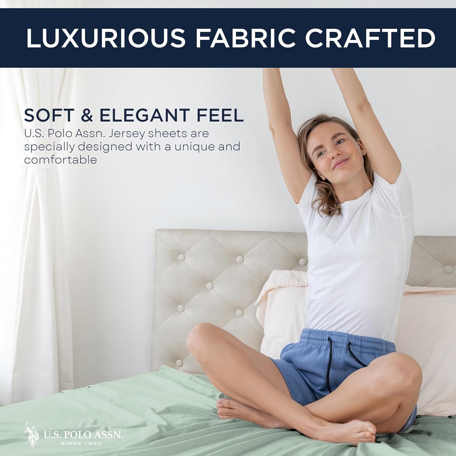 imageUS Polo Assn All Season Soft and Cozy TShirt Material 1800 Thread Count 4Piece Cotton Rich Jersey Sheet SetSage