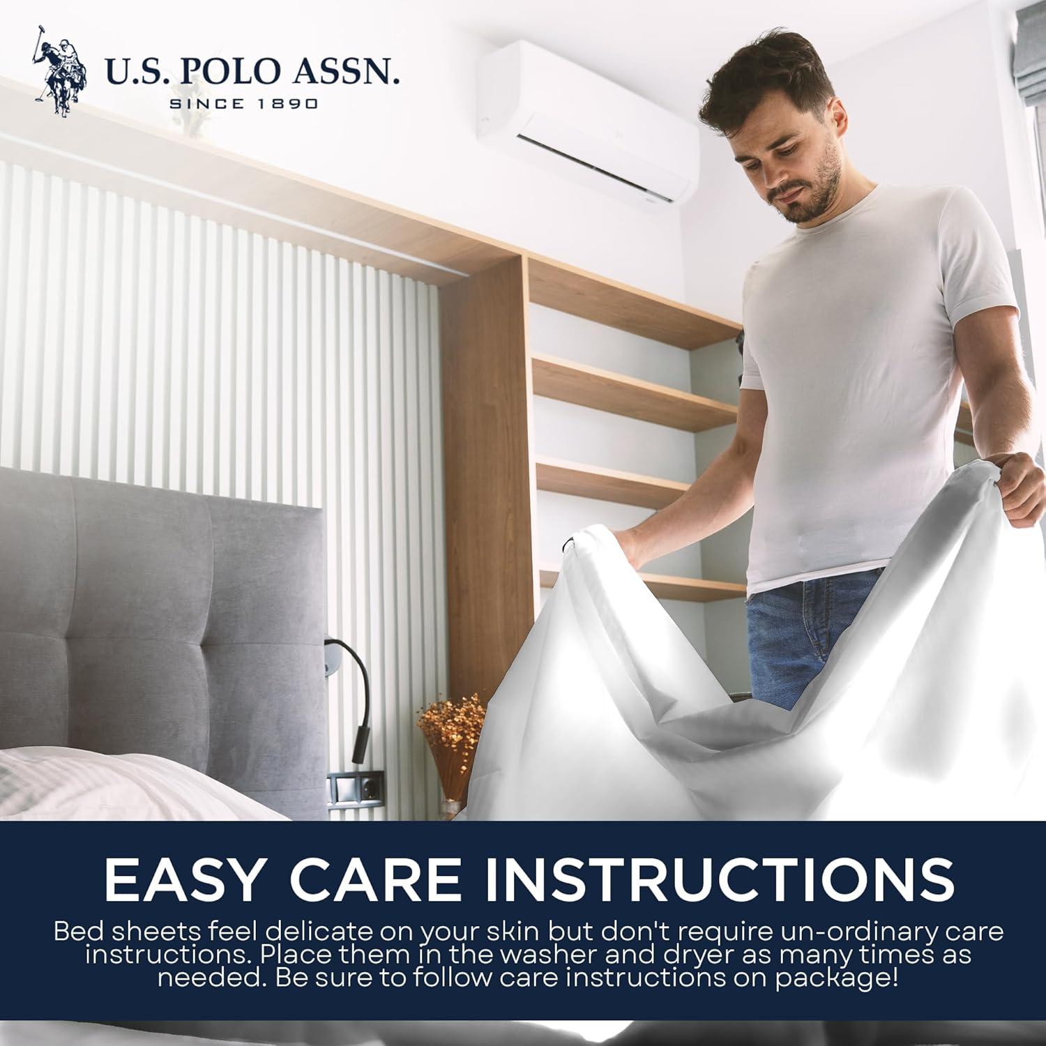 imageUS Polo Assn All Season Soft and Cozy TShirt Material 1800 Thread Count 4Piece Cotton Rich Jersey Sheet SetWhite