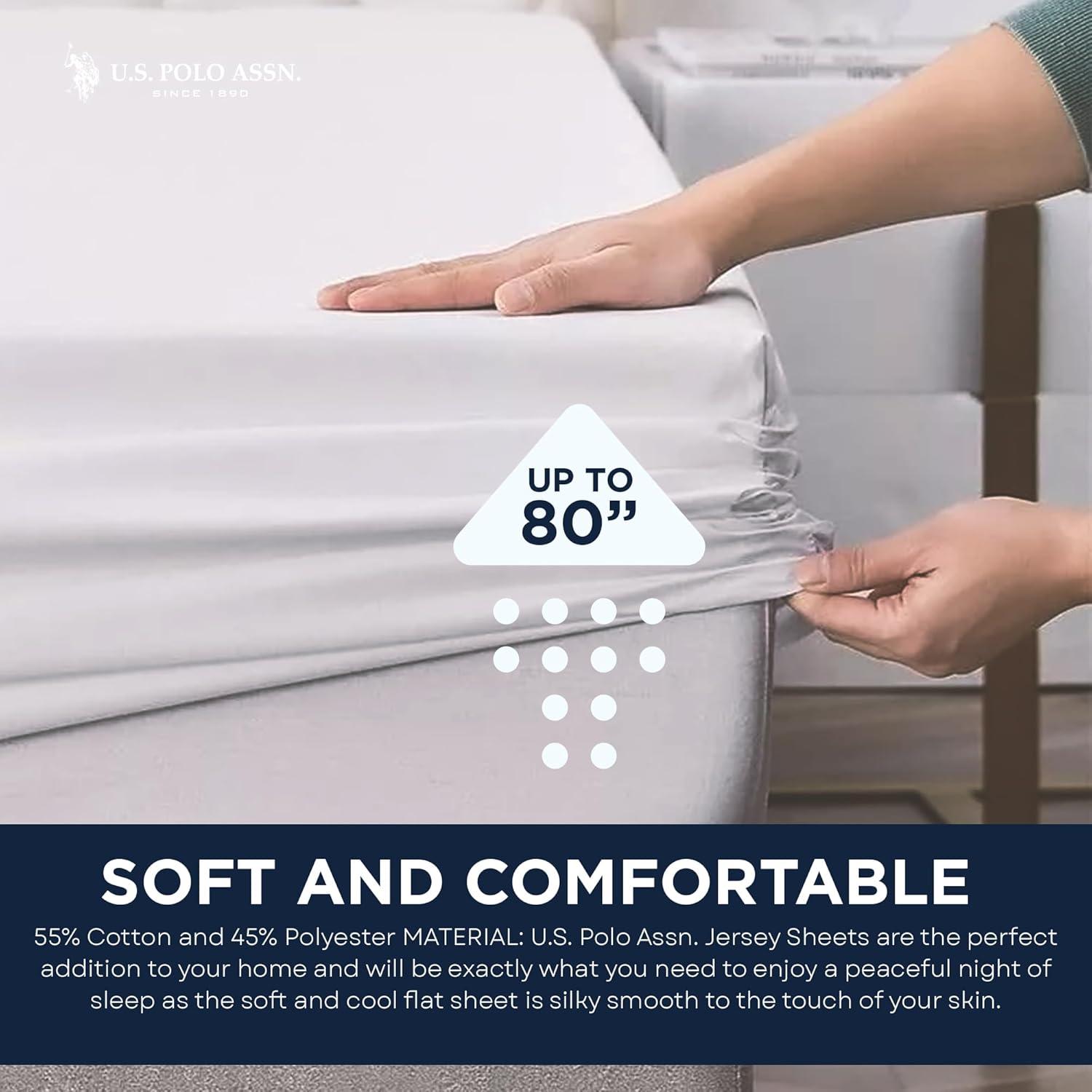 imageUS Polo Assn All Season Soft and Cozy TShirt Material 1800 Thread Count 4Piece Cotton Rich Jersey Sheet SetWhite