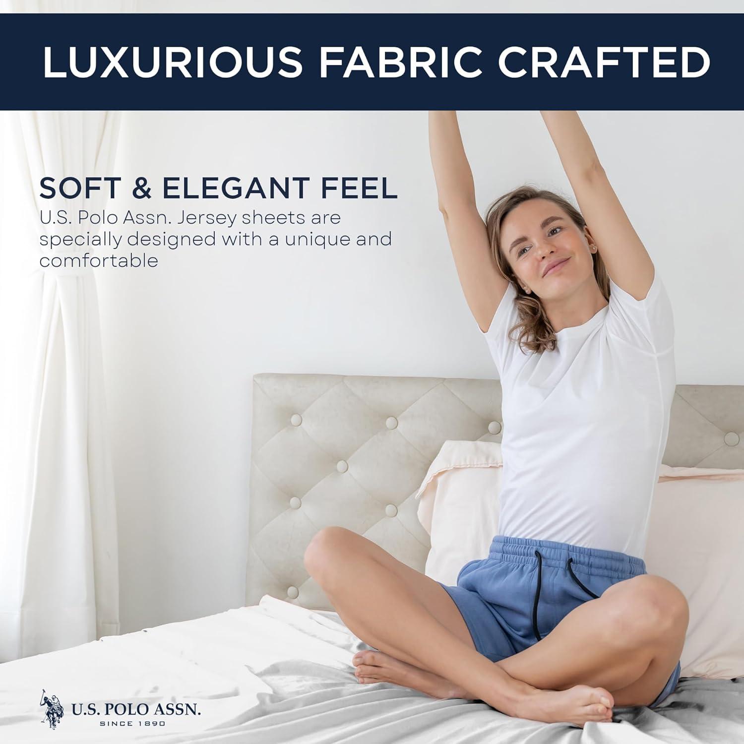 imageUS Polo Assn All Season Soft and Cozy TShirt Material 1800 Thread Count 4Piece Cotton Rich Jersey Sheet SetWhite