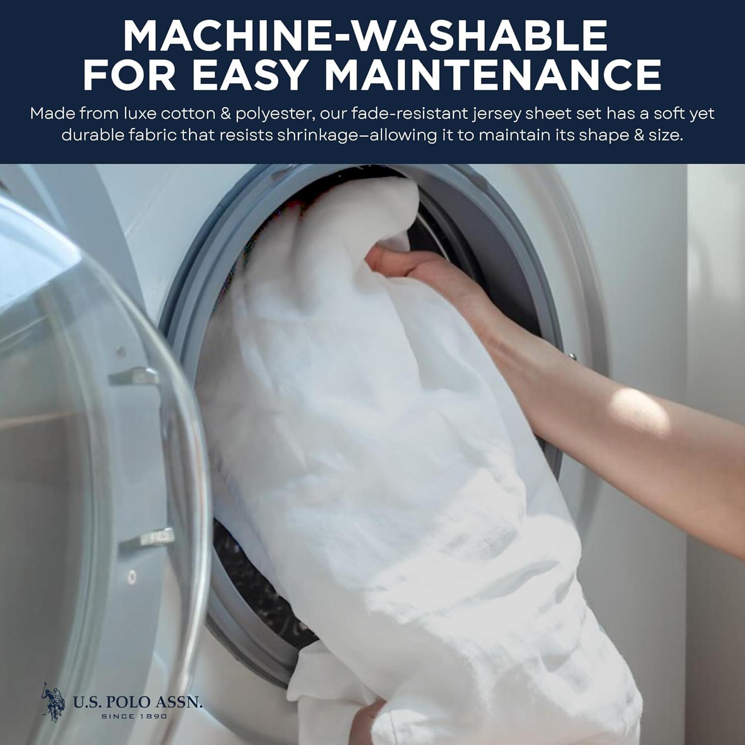 imageUS Polo Assn All Season Soft and Cozy TShirt Material 1800 Thread Count 4Piece Cotton Rich Jersey Sheet SetWhite