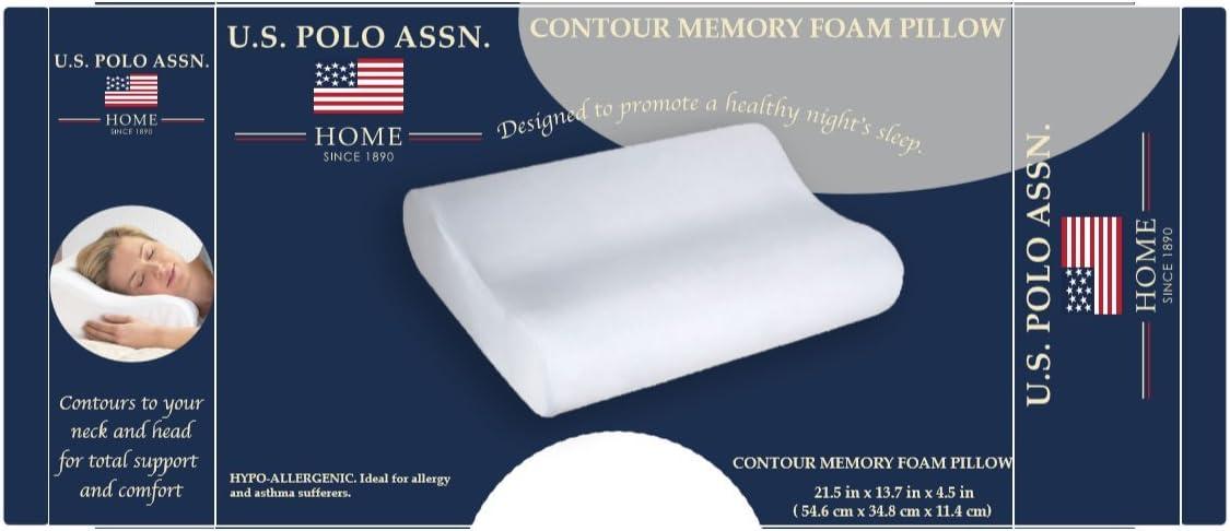 imageUS Polo Assn Classic Memory Foam Pillow 21 x 13 x 4 inches White Removable Cover