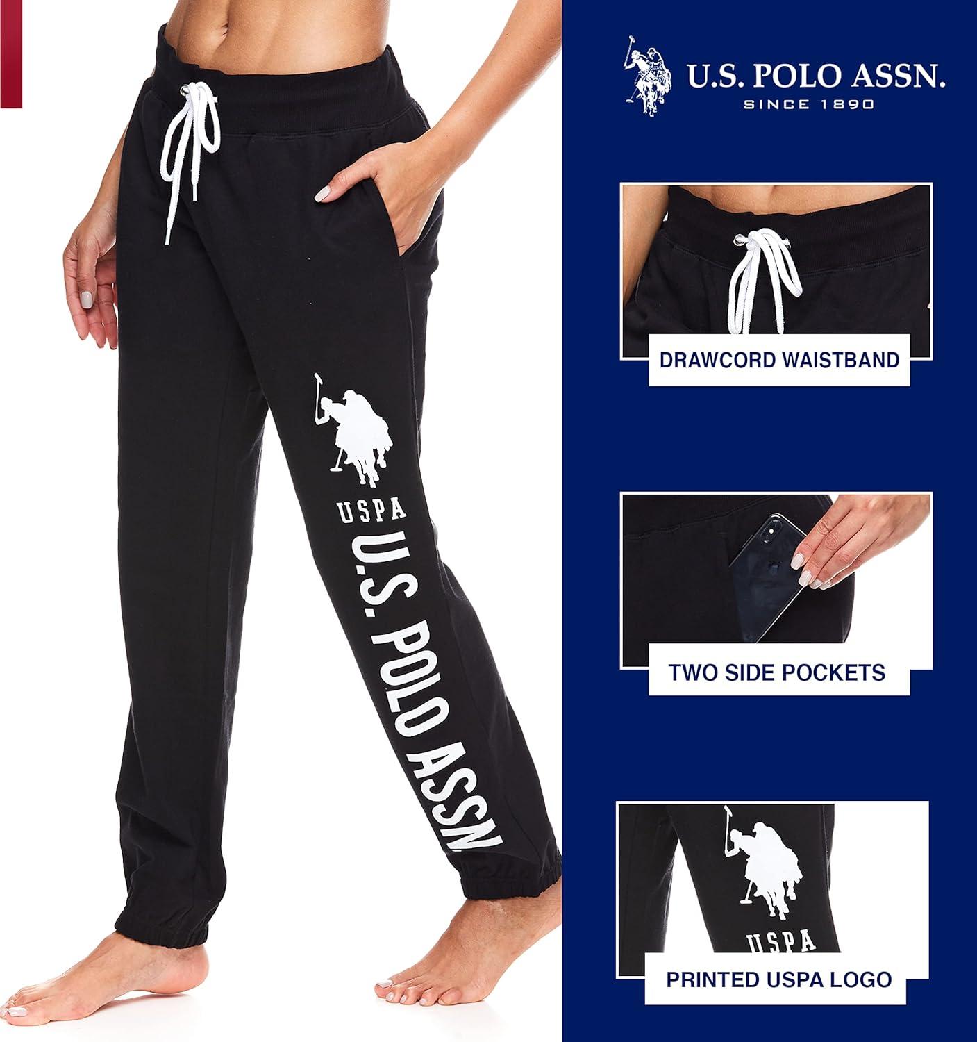 imageUS Polo Assn Essentials Womens Sweatpants with Pockets Comfy and Breathable French Terry Joggers for WomenBlack