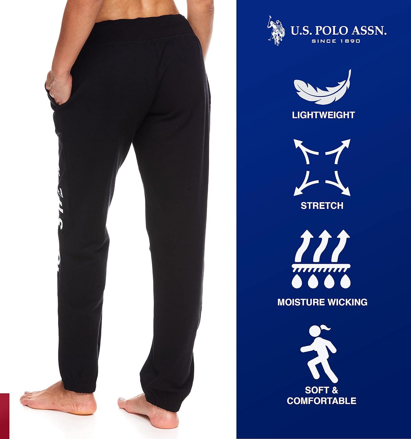 imageUS Polo Assn Essentials Womens Sweatpants with Pockets Comfy and Breathable French Terry Joggers for WomenBlack