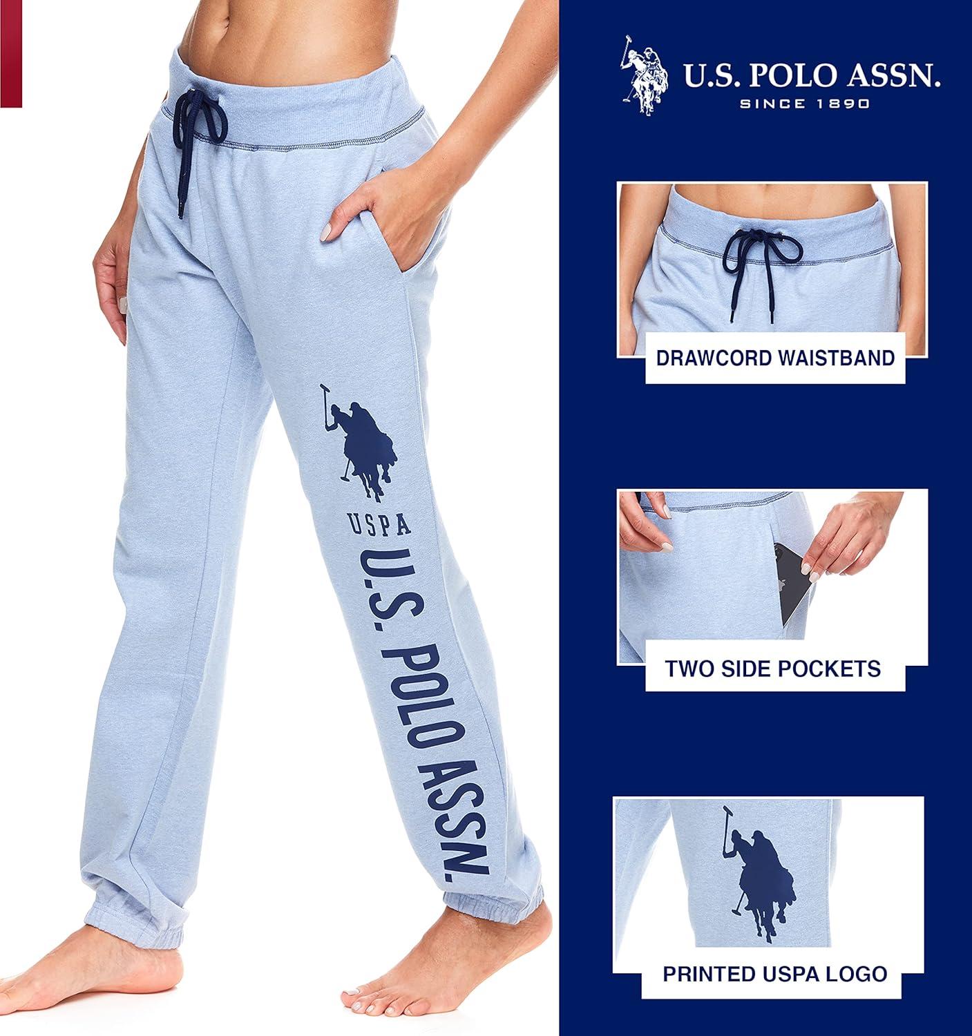 imageUS Polo Assn Essentials Womens Sweatpants with Pockets Comfy and Breathable French Terry Joggers for WomenBlue Yonder Heather