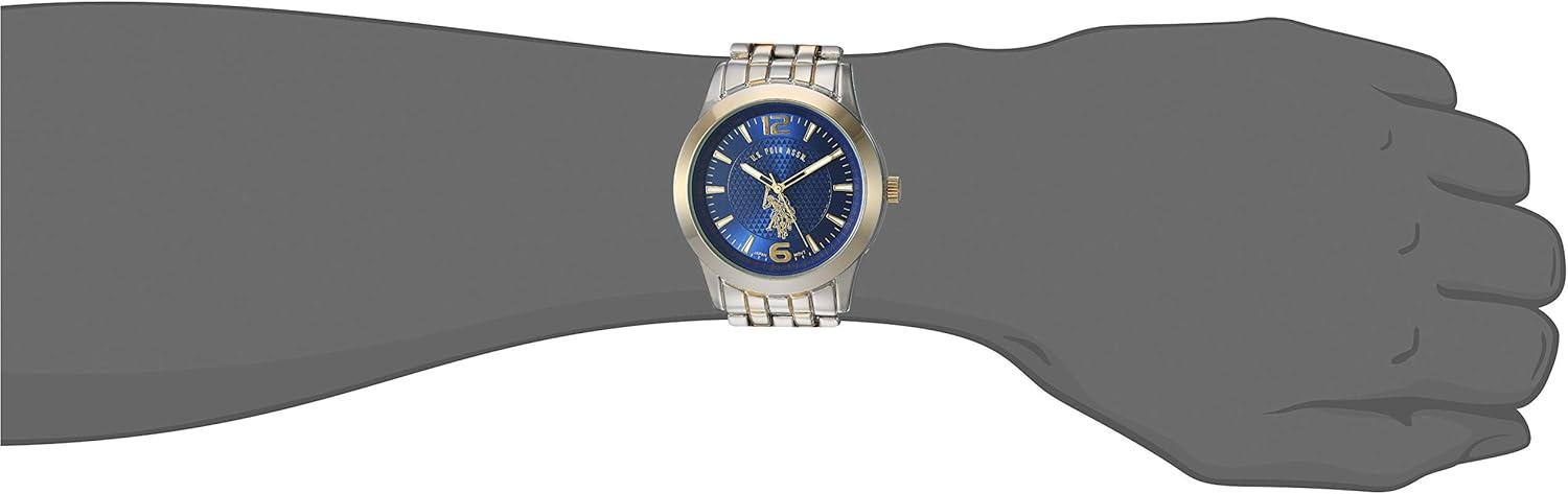imageUS Polo Assn Mens Analog Bracelet Watch Blue Dial with GoldTone Bezel and TwoTone Stainless Steel Band Sleek Durable and Adjustable Fit for Wrists 55quot to 8quot