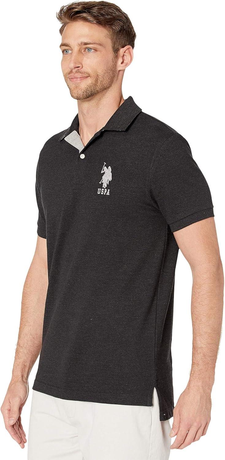 imageUS Polo Assn Mens ShortSleeve Polo Shirt with Applique Casual Summer Slim Fit Polo Shirt with Contrast ColorBlack Heather6543