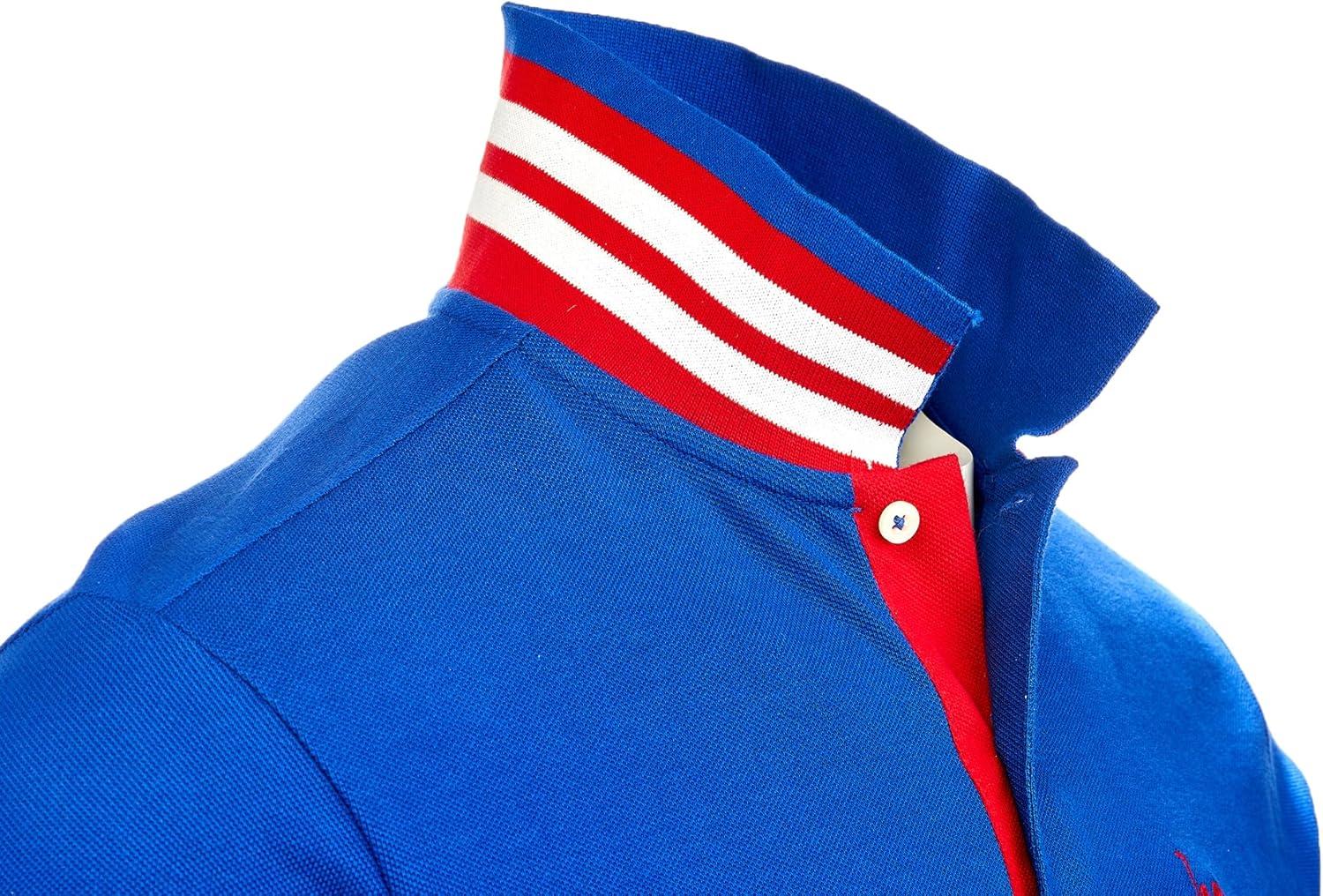 imageUS Polo Assn Mens ShortSleeve Polo Shirt with Applique Casual Summer Slim Fit Polo Shirt with Contrast ColorBlue RaftEngine Red