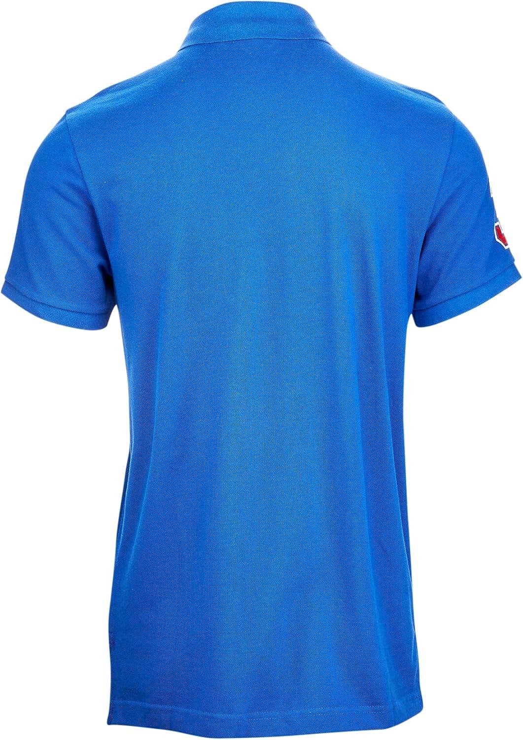 imageUS Polo Assn Mens ShortSleeve Polo Shirt with Applique Casual Summer Slim Fit Polo Shirt with Contrast ColorBlue RaftEngine Red