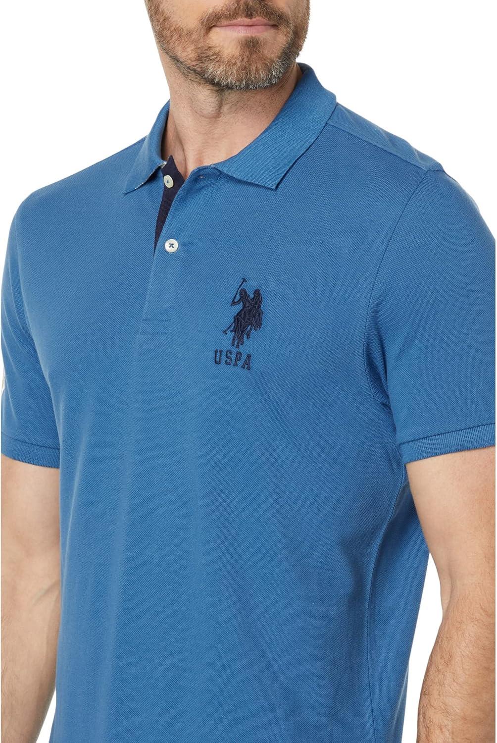 imageUS Polo Assn Mens ShortSleeve Polo Shirt with Applique Casual Summer Slim Fit Polo Shirt with Contrast ColorBrooklyn Blue