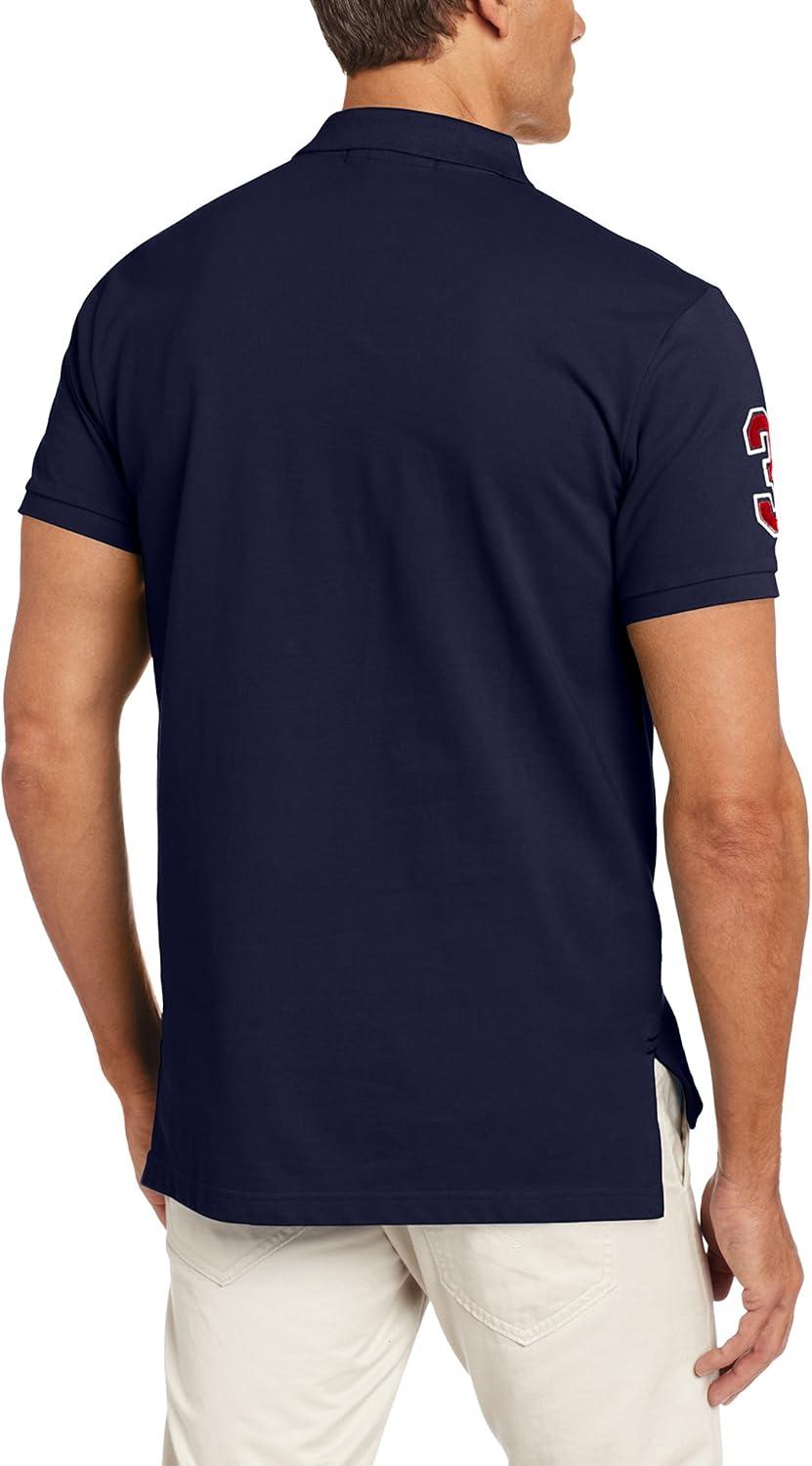 imageUS Polo Assn Mens ShortSleeve Polo Shirt with Applique Casual Summer Slim Fit Polo Shirt with Contrast ColorClassic Navy