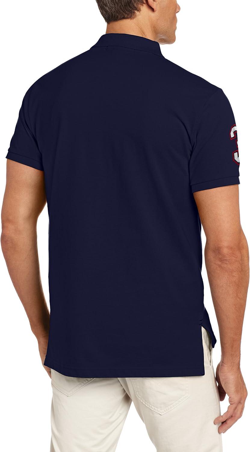 imageUS Polo Assn Mens ShortSleeve Polo Shirt with Applique Casual Summer Slim Fit Polo Shirt with Contrast ColorClassic NavyWhite